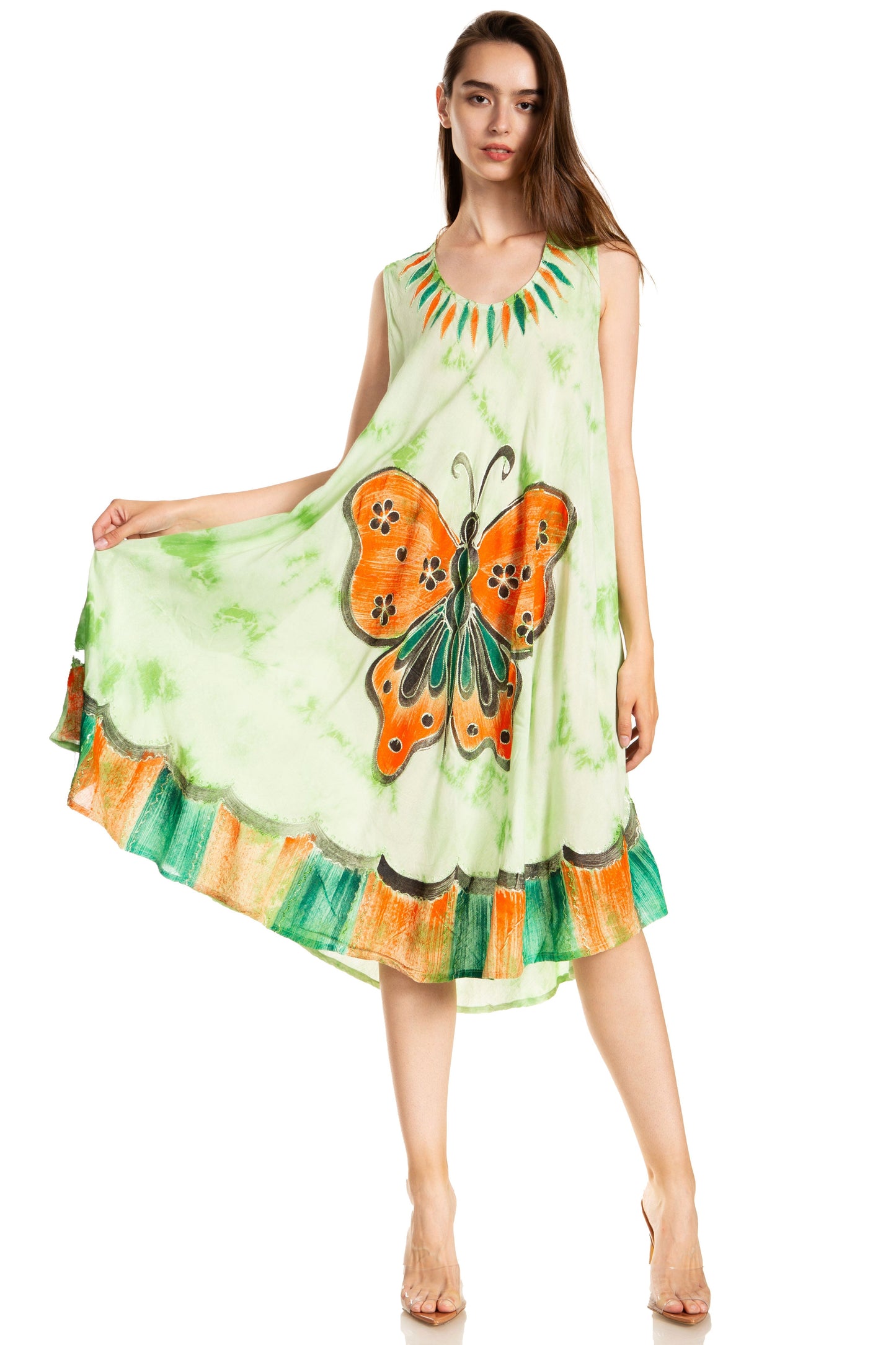 Sakkas Butterfly Tie Dye Tank Sheath Caftan Mid Length Dress - Concordia Style Boutique