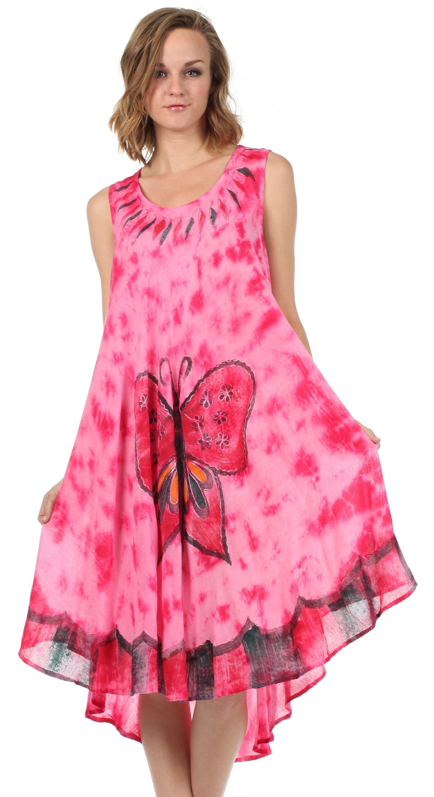 Sakkas Butterfly Tie Dye Tank Sheath Caftan Mid Length Dress - Concordia Style Boutique