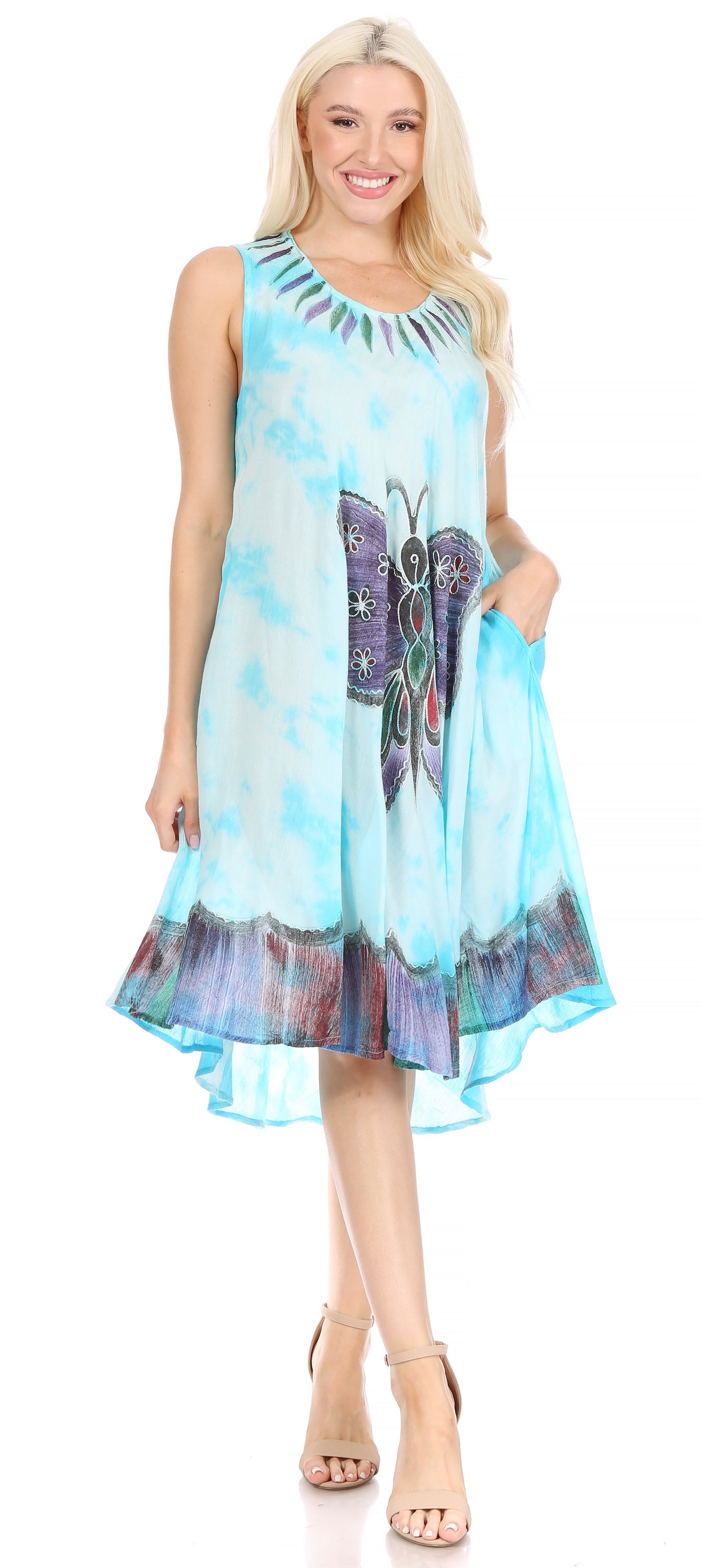 Sakkas Butterfly Tie Dye Tank Sheath Caftan Mid Length Dress - Concordia Style Boutique