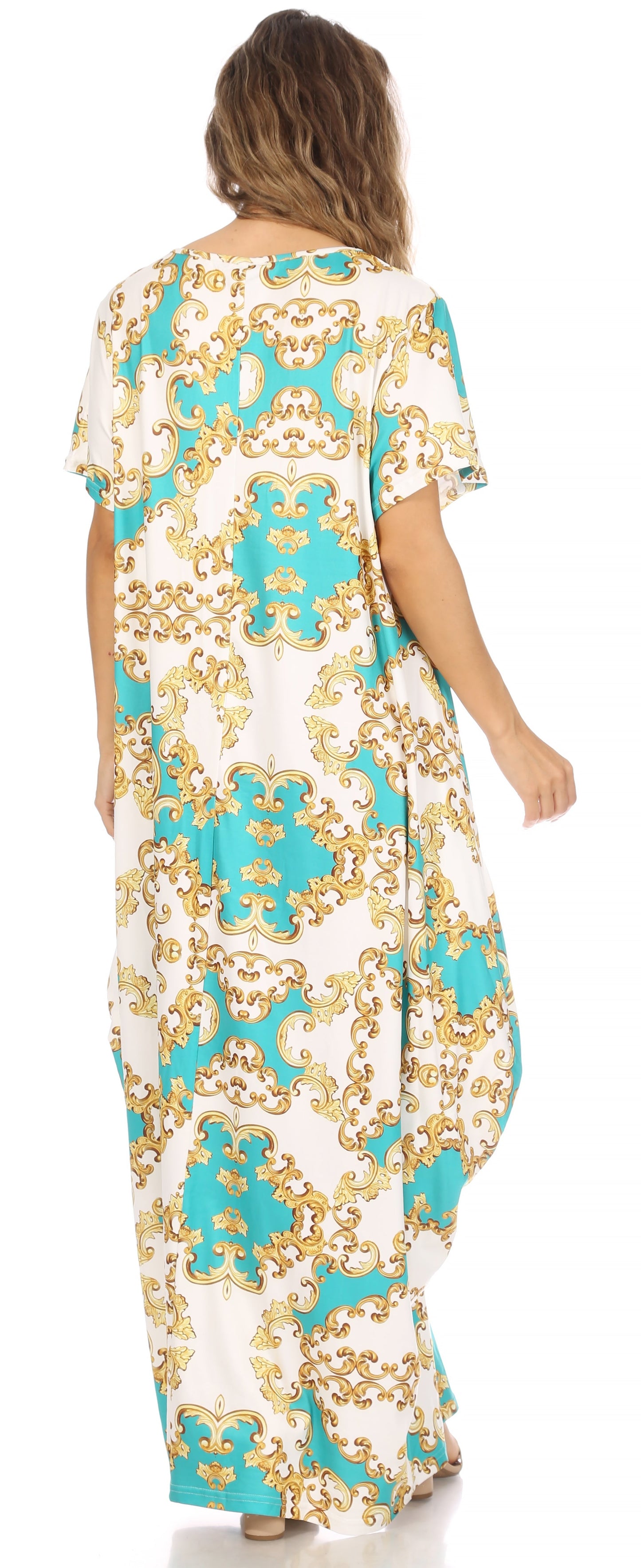 Sakkas Abeni Women's Short Sleeve Casual Print Long Maxi Cover-up Caftan Dress - Concordia Style Boutique