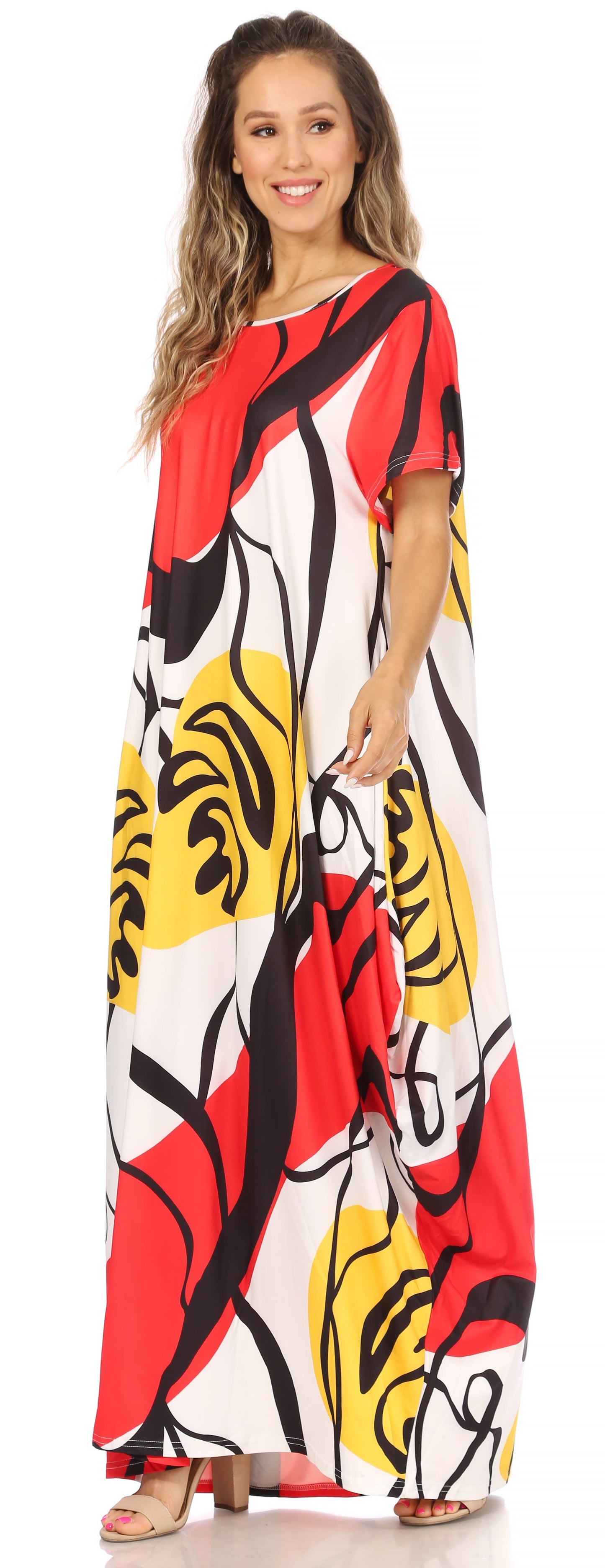 Sakkas Abeni Women's Short Sleeve Casual Print Long Maxi Cover-up Caftan Dress - Concordia Style Boutique