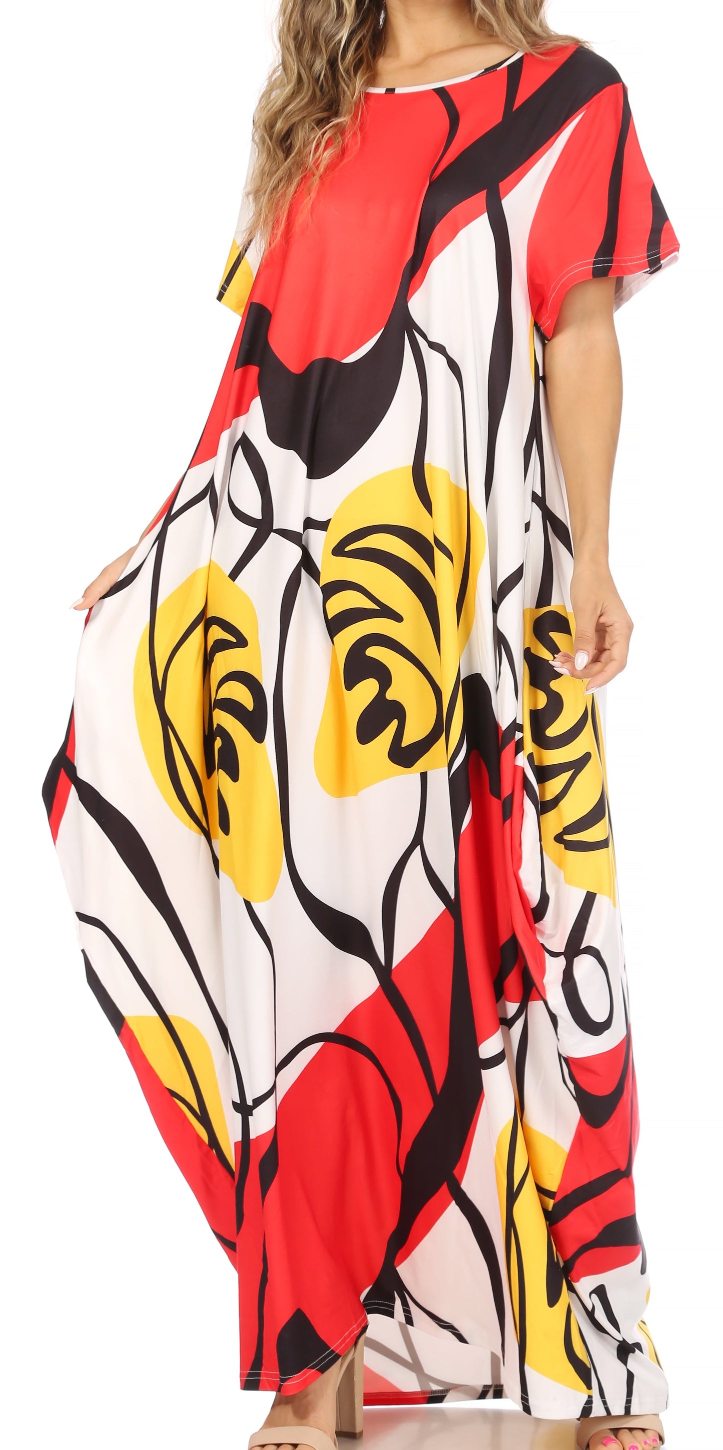 Sakkas Abeni Women's Short Sleeve Casual Print Long Maxi Cover-up Caftan Dress - Concordia Style Boutique