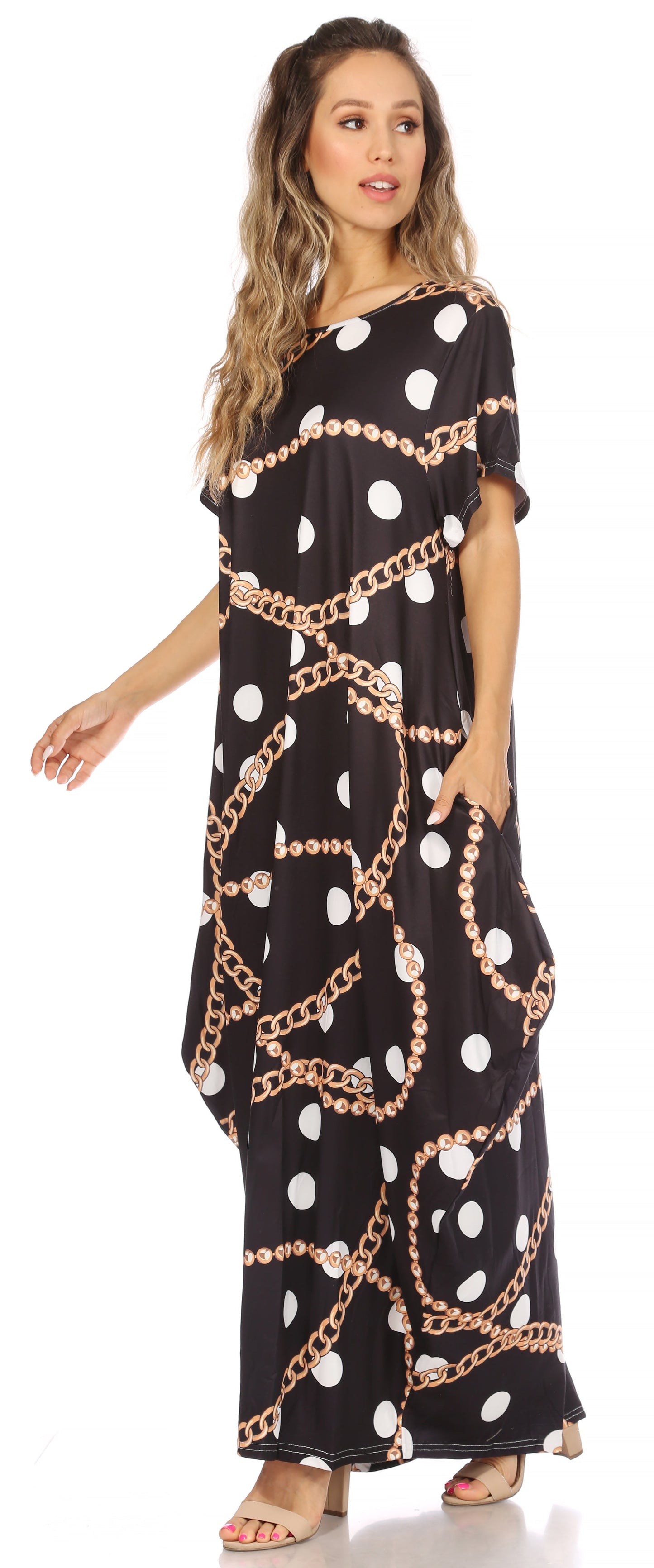Sakkas Abeni Women's Short Sleeve Casual Print Long Maxi Cover-up Caftan Dress - Concordia Style Boutique