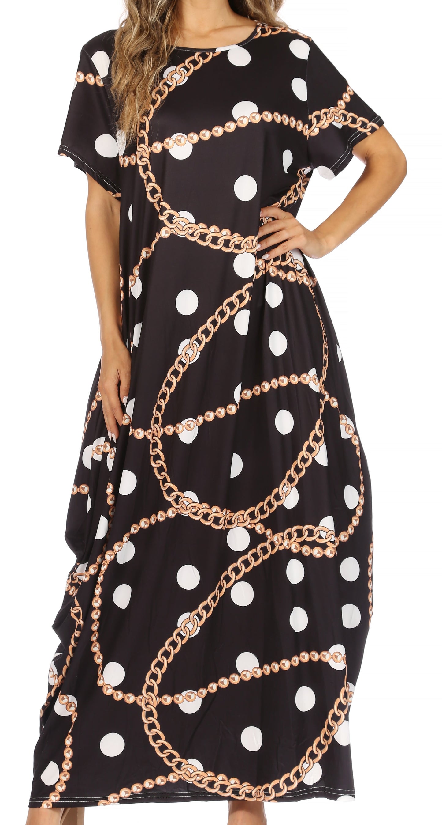 Sakkas Abeni Women's Short Sleeve Casual Print Long Maxi Cover-up Caftan Dress - Concordia Style Boutique