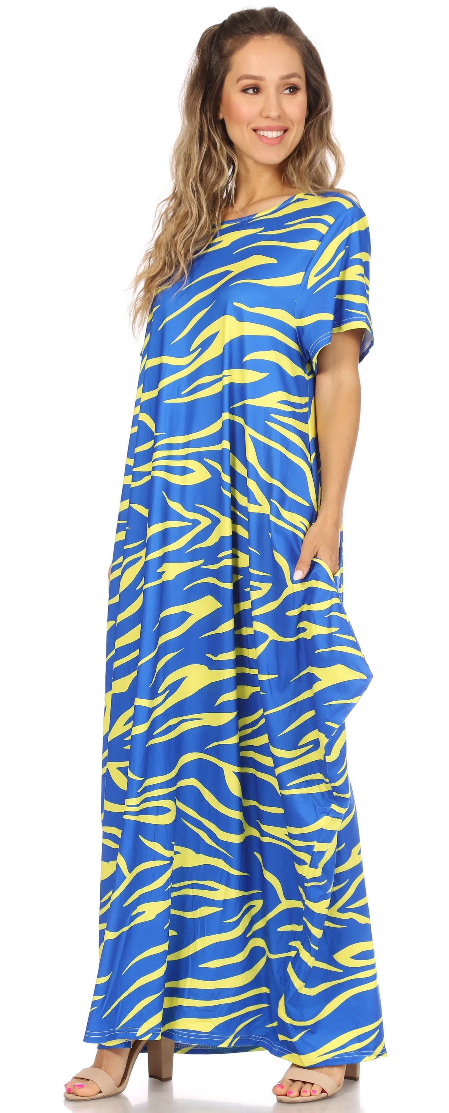 Sakkas Abeni Women's Short Sleeve Casual Print Long Maxi Cover-up Caftan Dress - Concordia Style Boutique