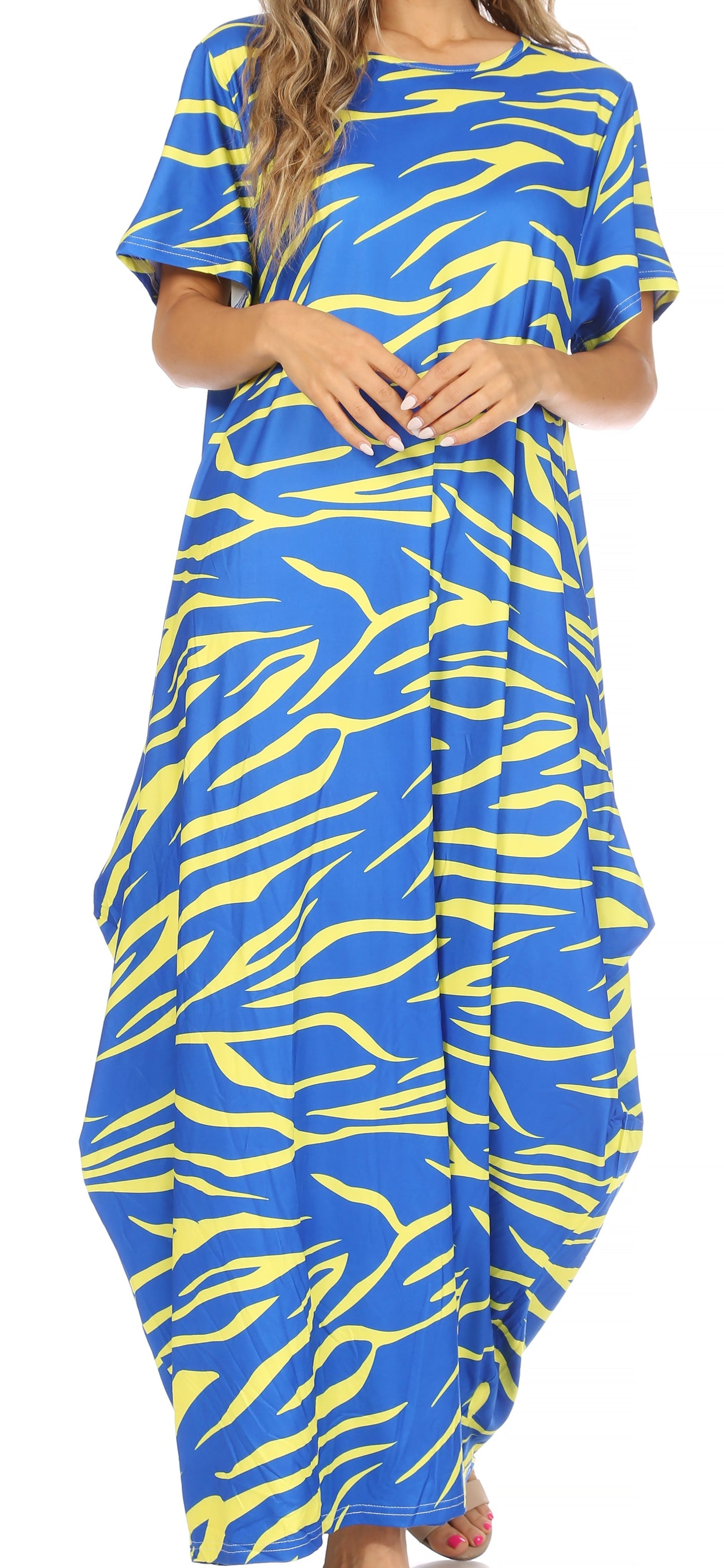 Sakkas Abeni Women's Short Sleeve Casual Print Long Maxi Cover-up Caftan Dress - Concordia Style Boutique