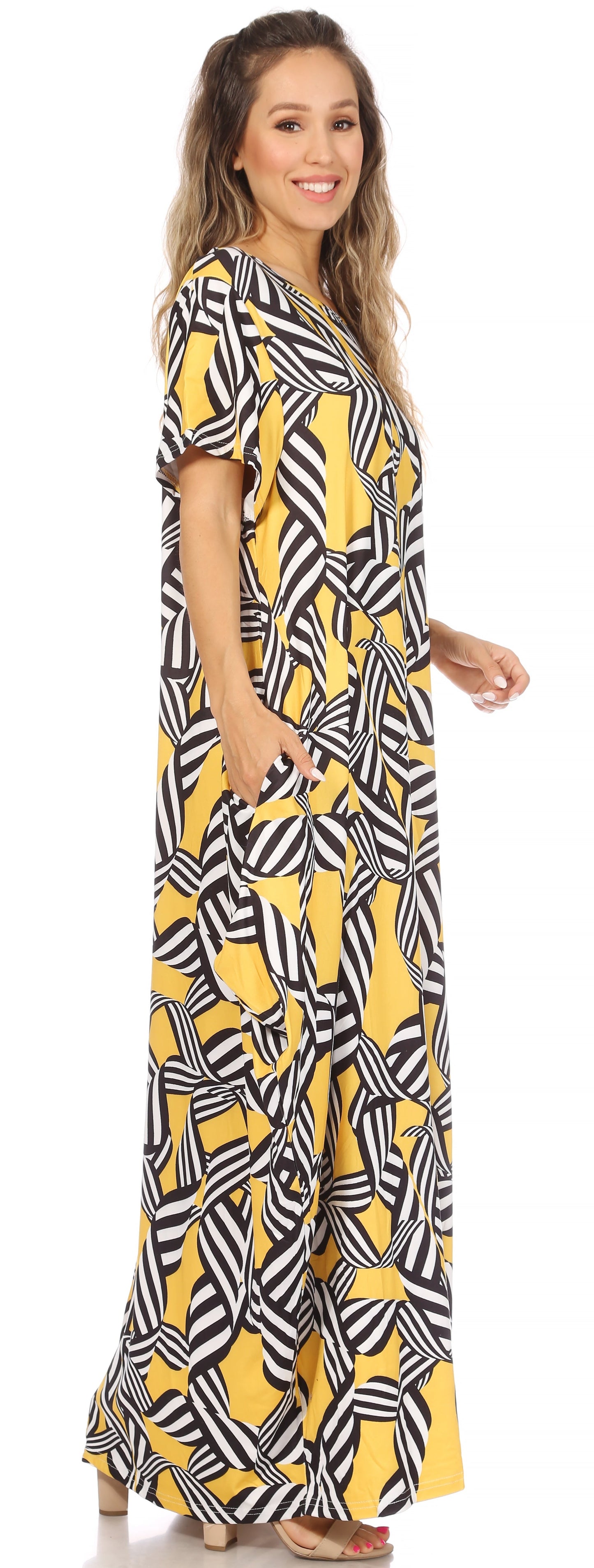 Sakkas Abeni Women's Short Sleeve Casual Print Long Maxi Cover-up Caftan Dress - Concordia Style Boutique