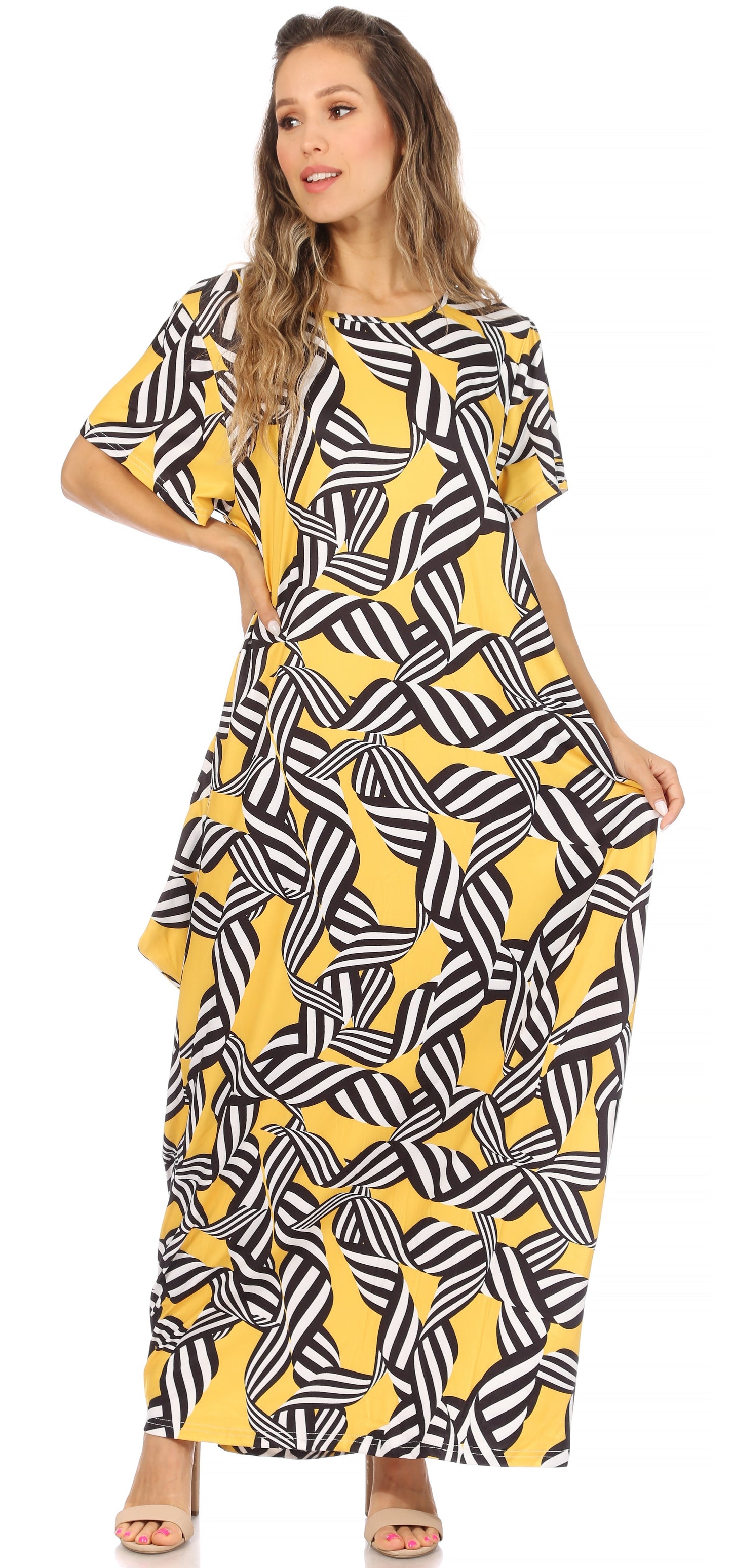 Sakkas Abeni Women's Short Sleeve Casual Print Long Maxi Cover-up Caftan Dress - Concordia Style Boutique