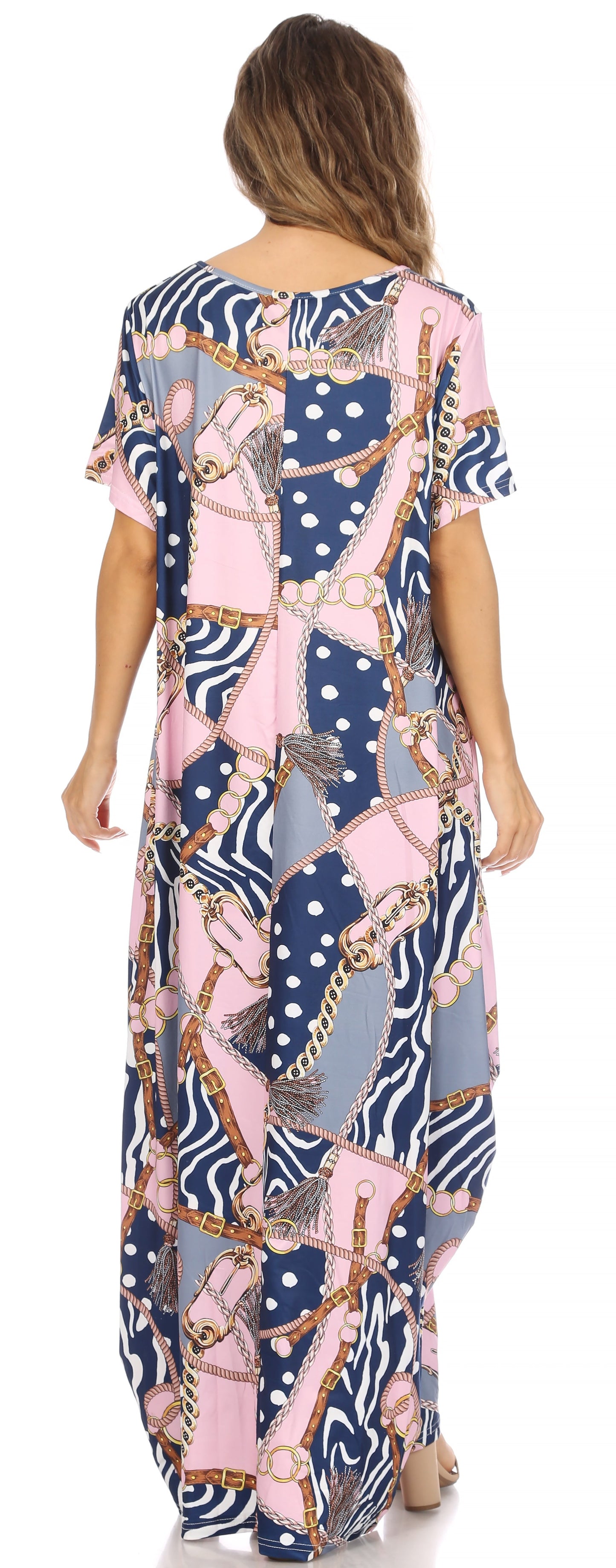 Sakkas Abeni Women's Short Sleeve Casual Print Long Maxi Cover-up Caftan Dress - Concordia Style Boutique