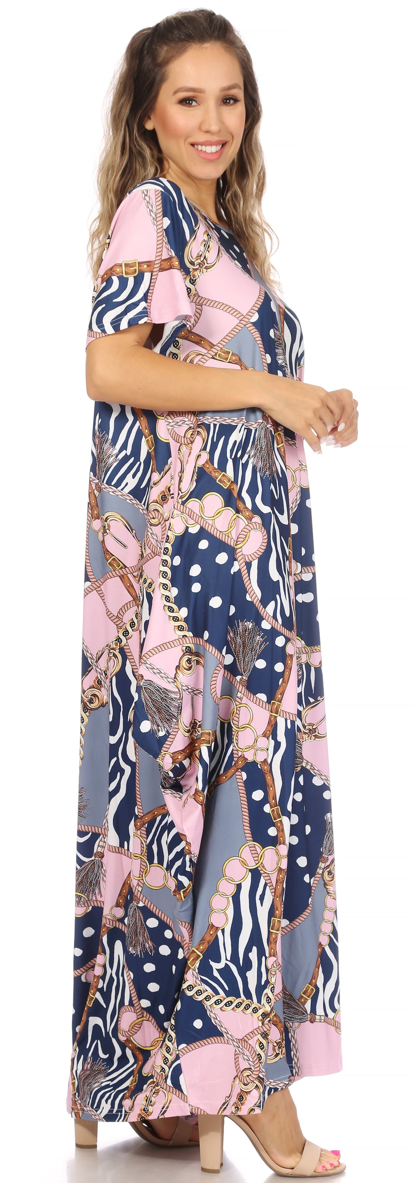 Sakkas Abeni Women's Short Sleeve Casual Print Long Maxi Cover-up Caftan Dress - Concordia Style Boutique