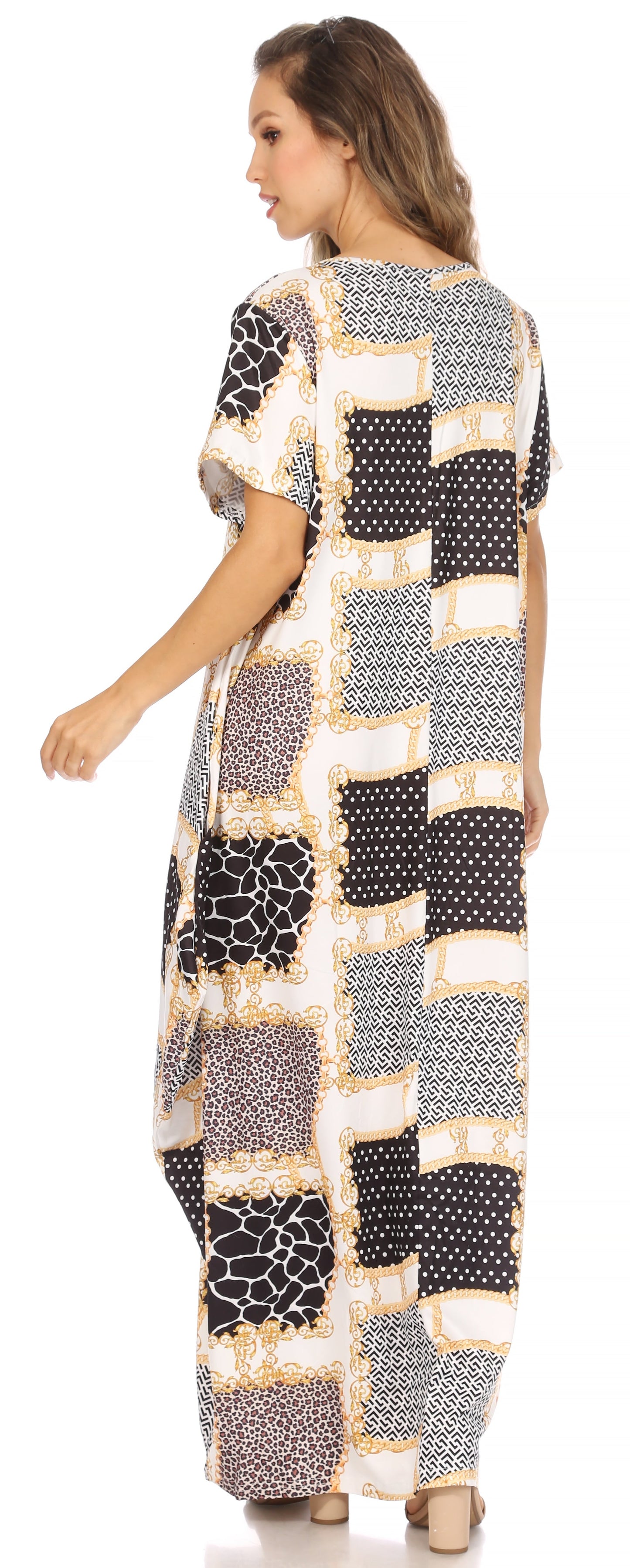 Sakkas Abeni Women's Short Sleeve Casual Print Long Maxi Cover-up Caftan Dress - Concordia Style Boutique
