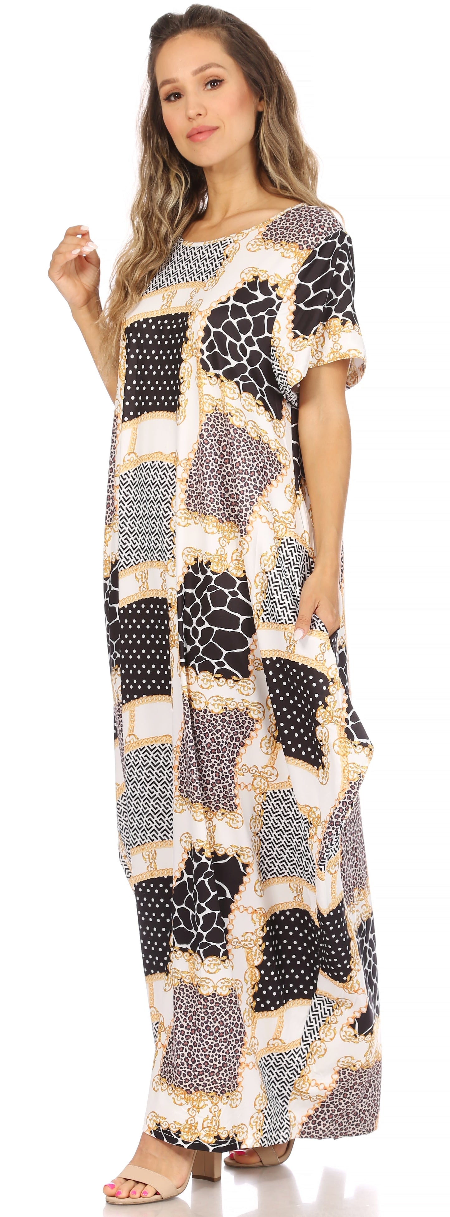 Sakkas Abeni Women's Short Sleeve Casual Print Long Maxi Cover-up Caftan Dress - Concordia Style Boutique