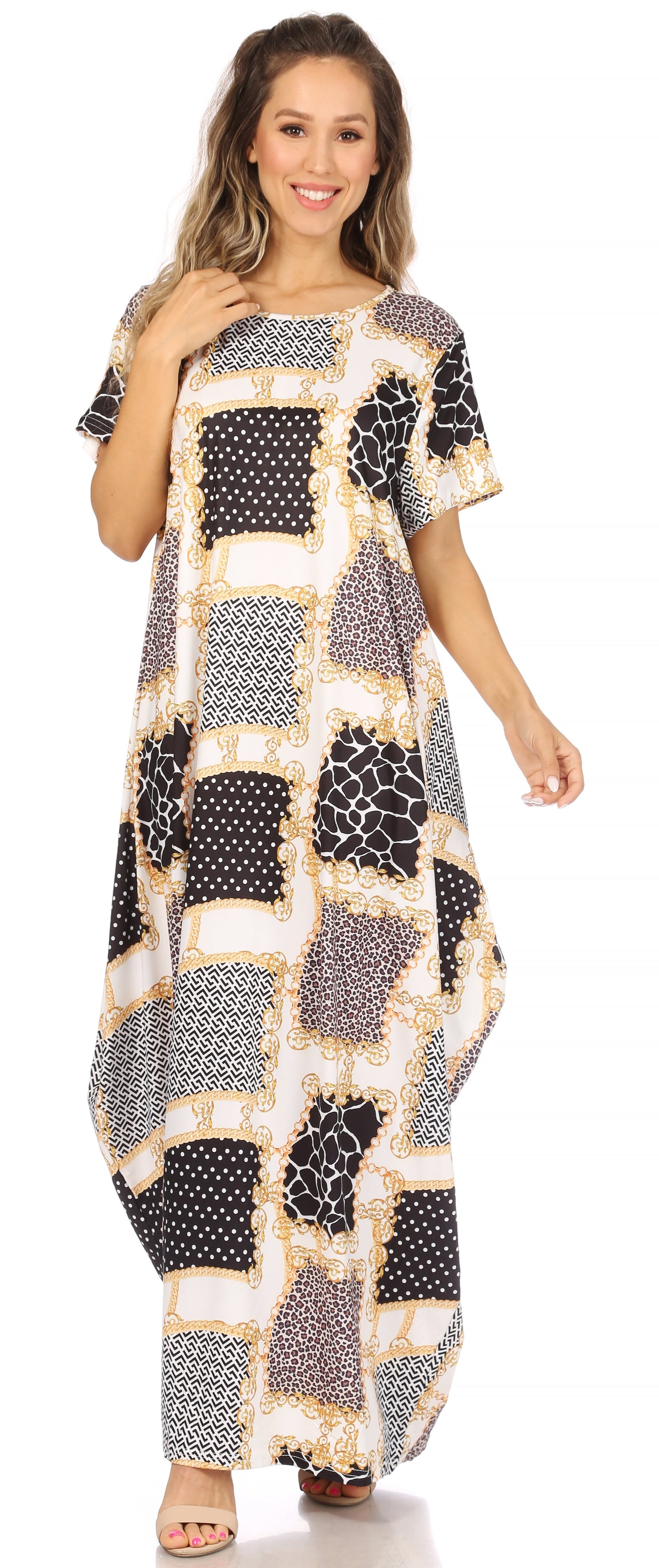 Sakkas Abeni Women's Short Sleeve Casual Print Long Maxi Cover-up Caftan Dress - Concordia Style Boutique