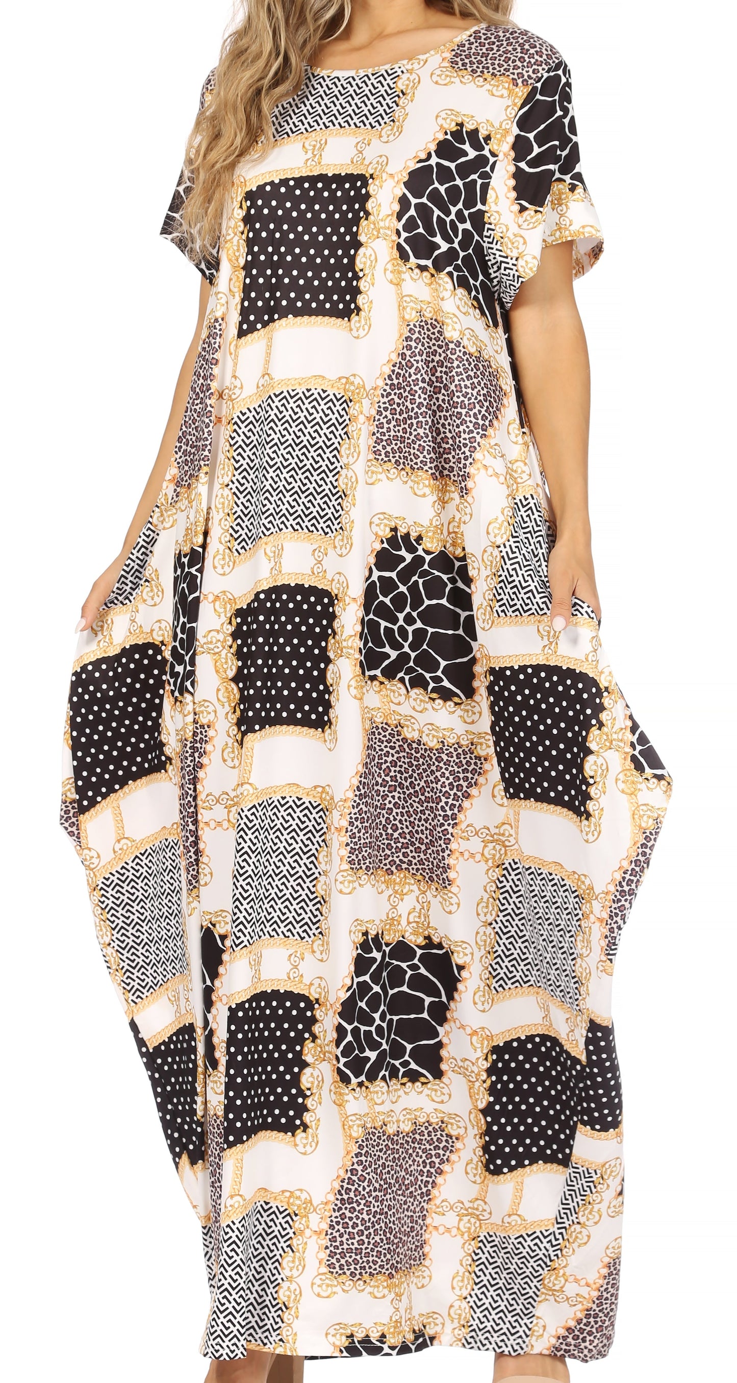 Sakkas Abeni Women's Short Sleeve Casual Print Long Maxi Cover-up Caftan Dress - Concordia Style Boutique