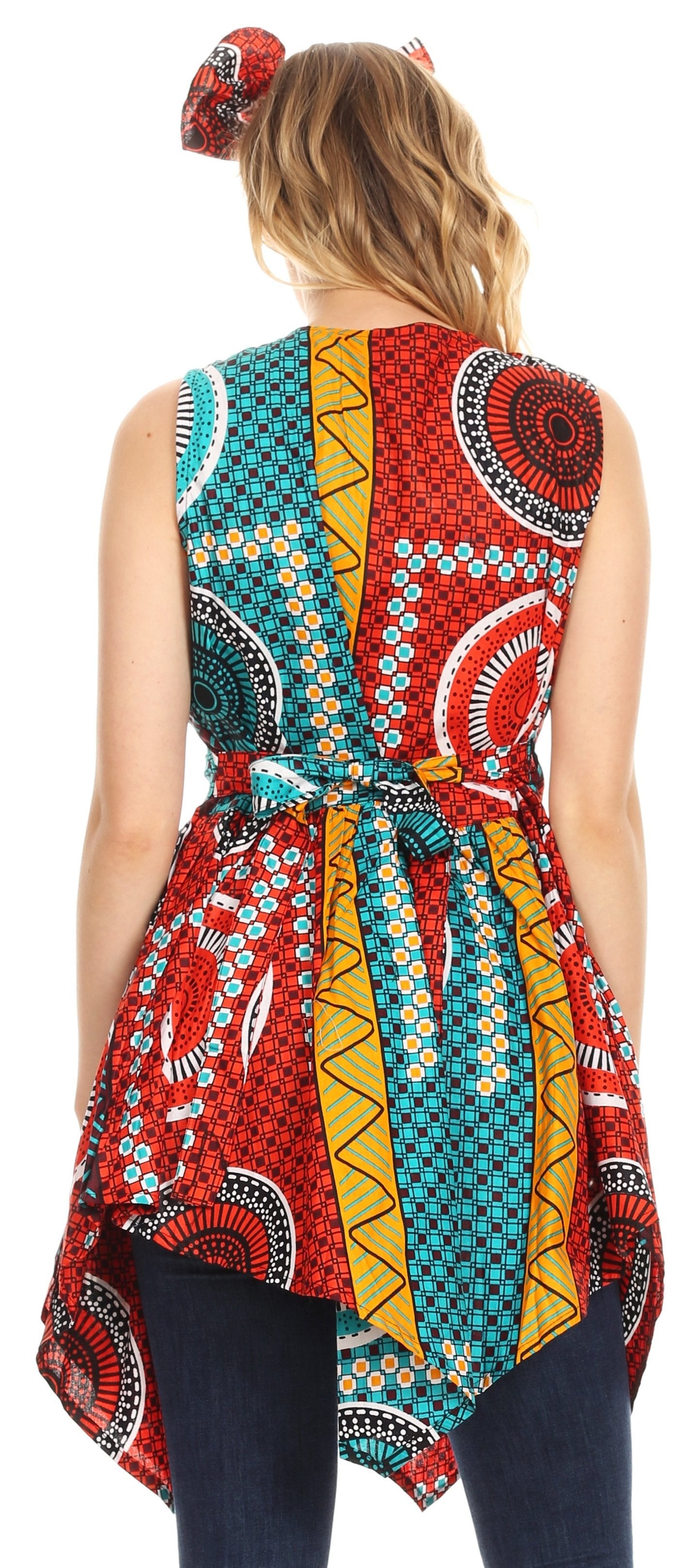 Sakkas Vale Womens African Ankara Sleeveless Short Cocktail Wrap Dress with Pocket - Concordia Style Boutique