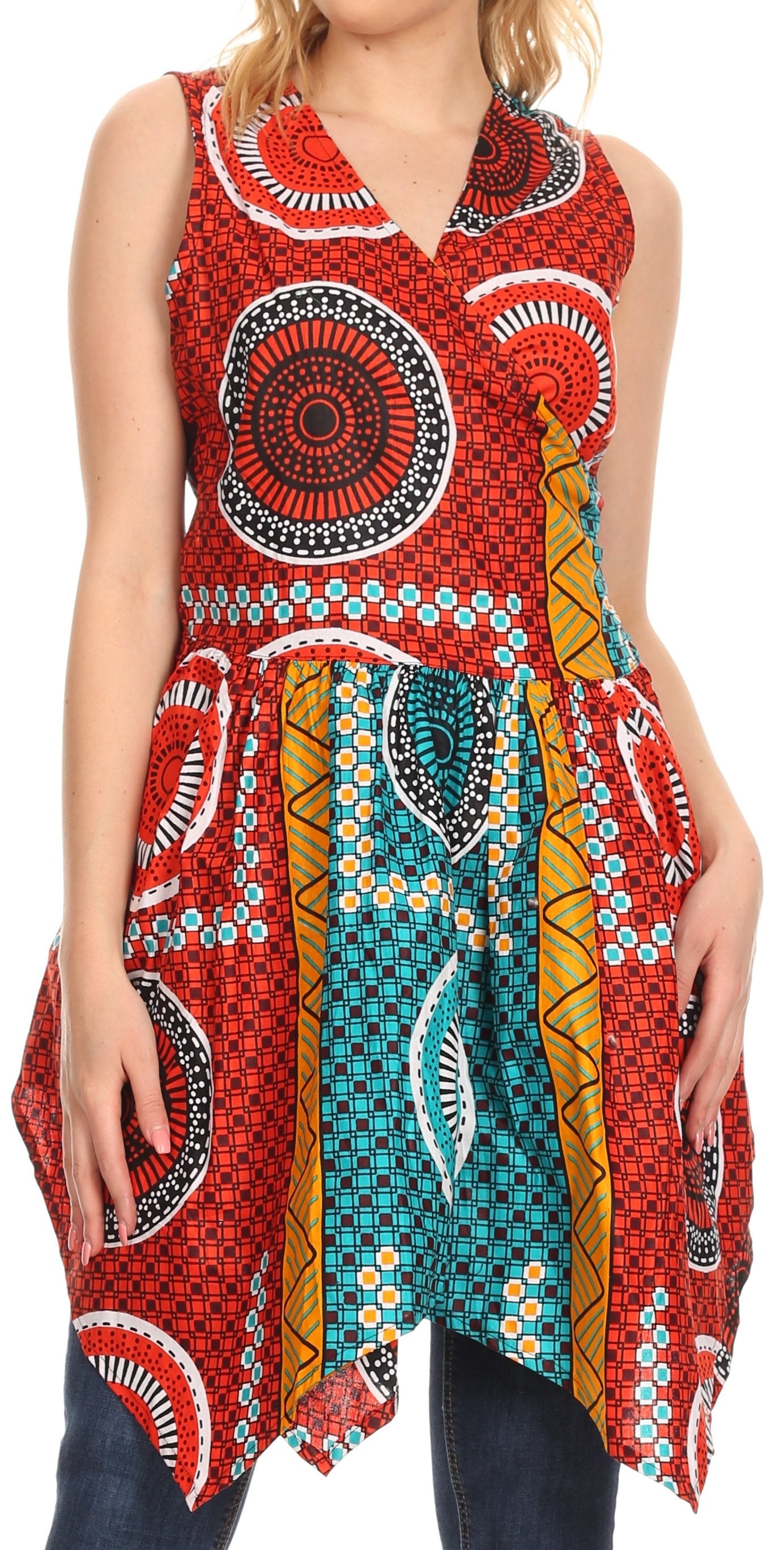 Sakkas Vale Womens African Ankara Sleeveless Short Cocktail Wrap Dress with Pocket - Concordia Style Boutique