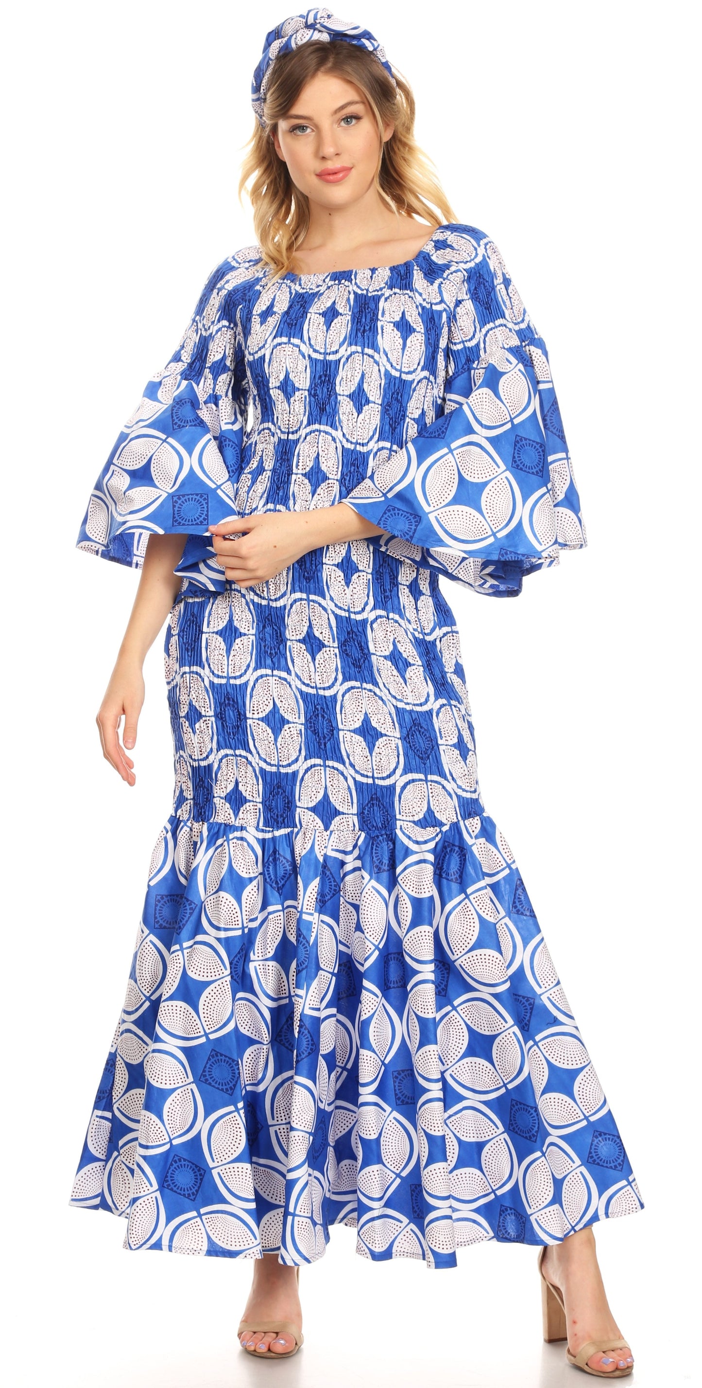 Sakkas Zarah Women's African Ankara Body-con Off shoulder Mermaid Pocket Dress - Concordia Style Boutique