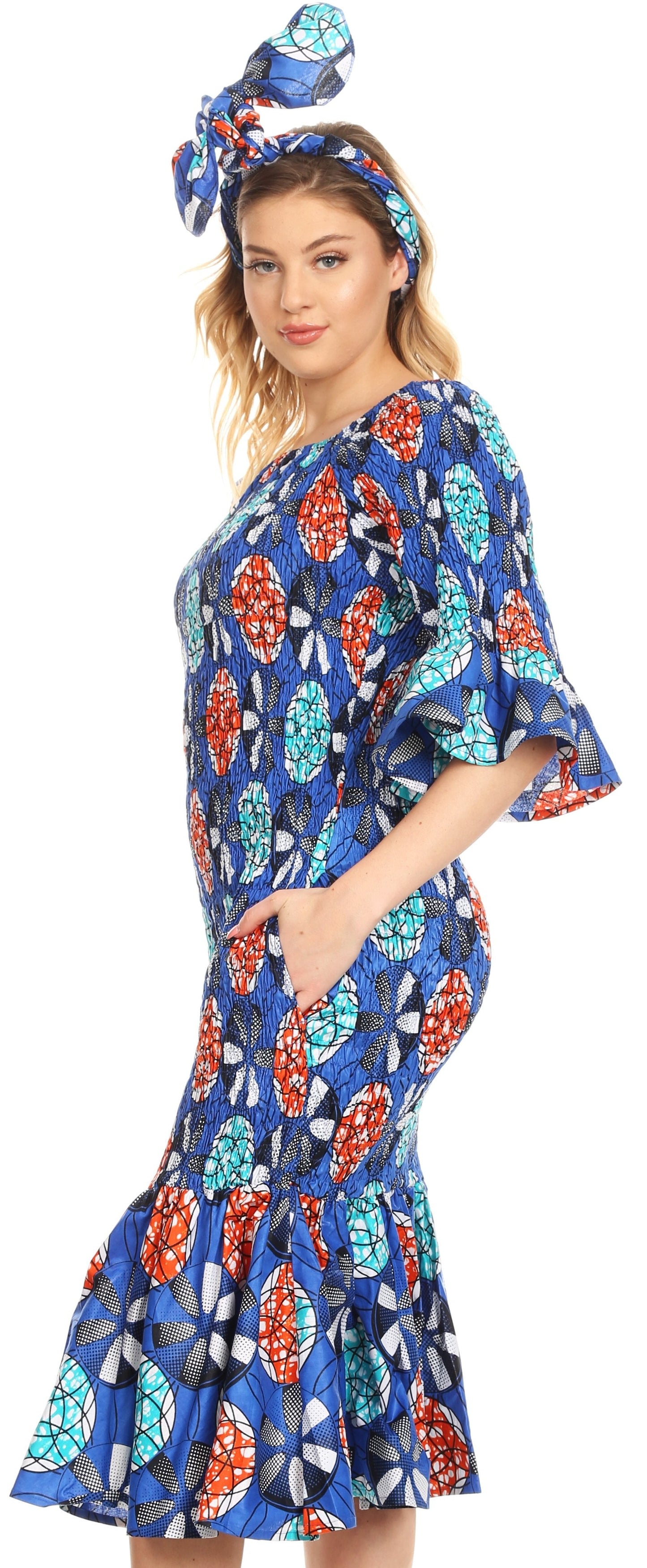 Sakkas Zarah Women's African Ankara Body-con Off shoulder Mermaid Pocket Dress - Concordia Style Boutique