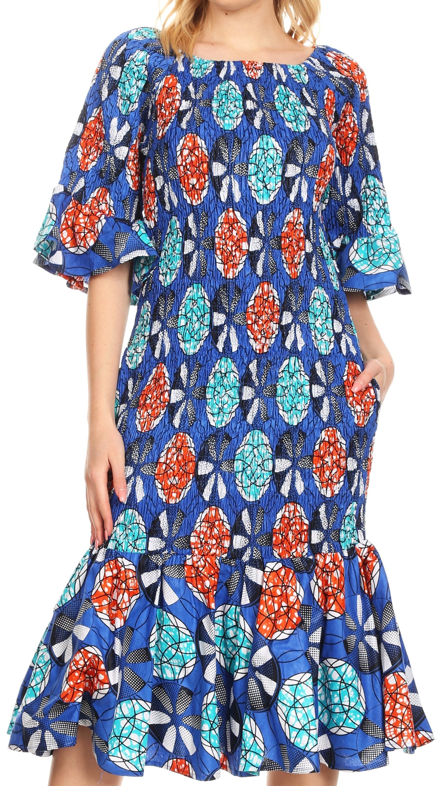Sakkas Zarah Women's African Ankara Body-con Off shoulder Mermaid Pocket Dress - Concordia Style Boutique