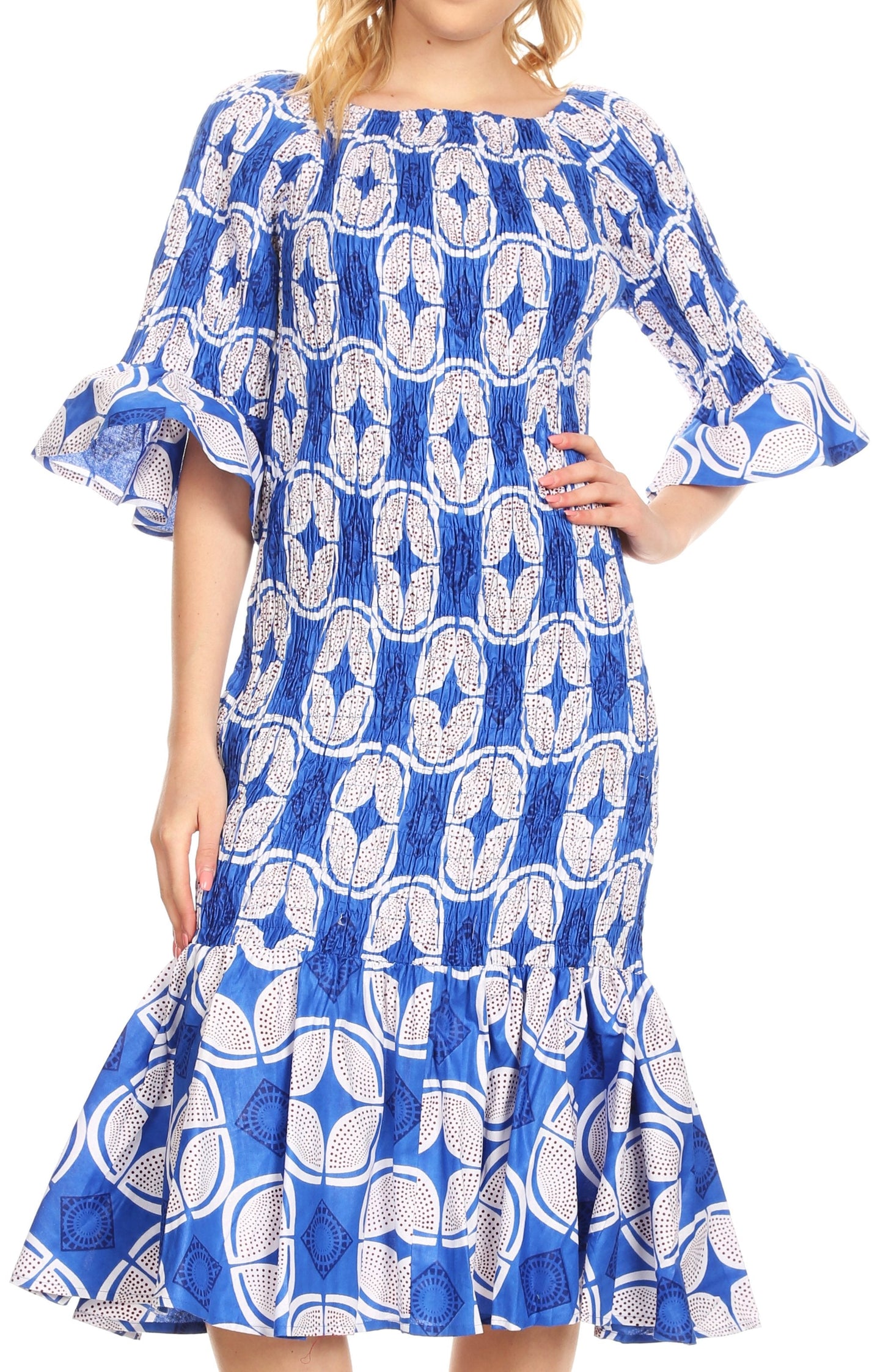 Sakkas Zarah Women's African Ankara Body-con Off shoulder Mermaid Pocket Dress - Concordia Style Boutique