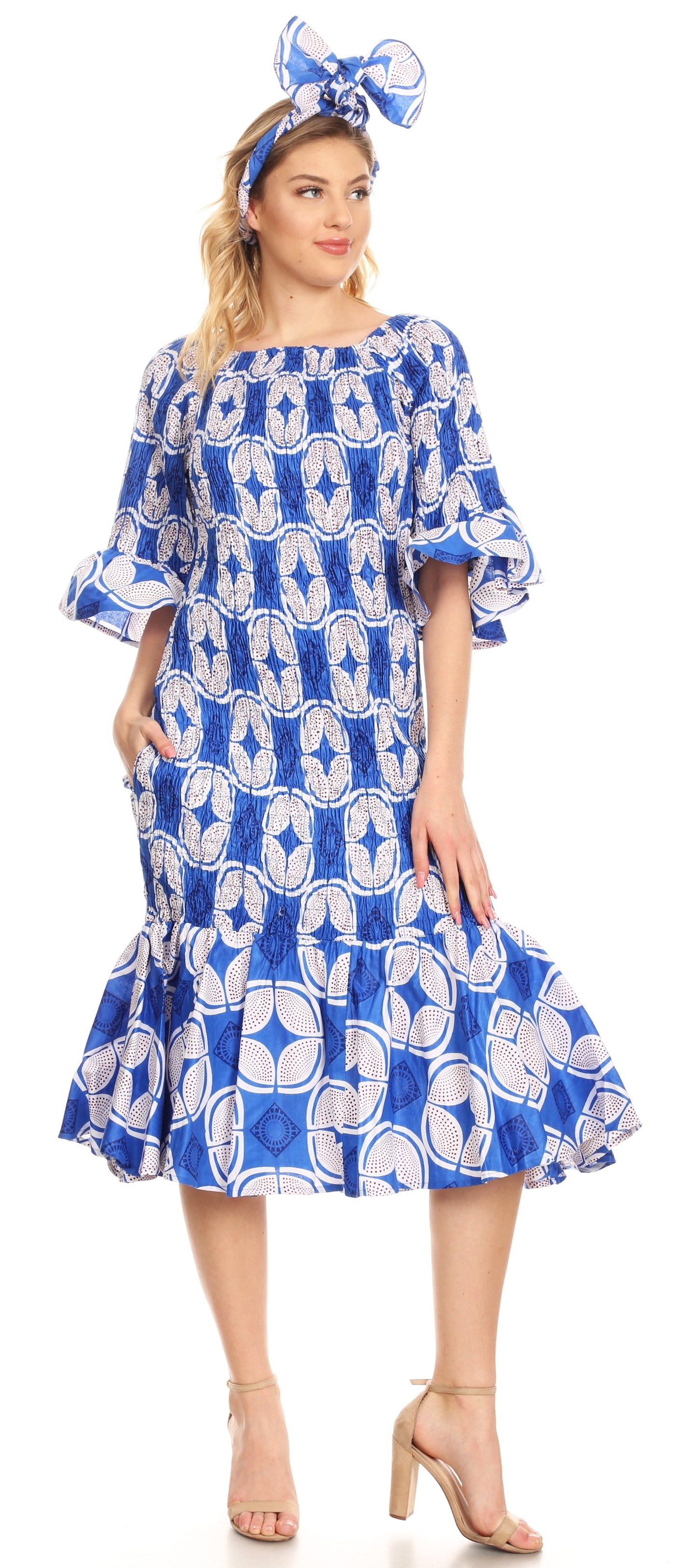 Sakkas Zarah Women's African Ankara Body-con Off shoulder Mermaid Pocket Dress - Concordia Style Boutique
