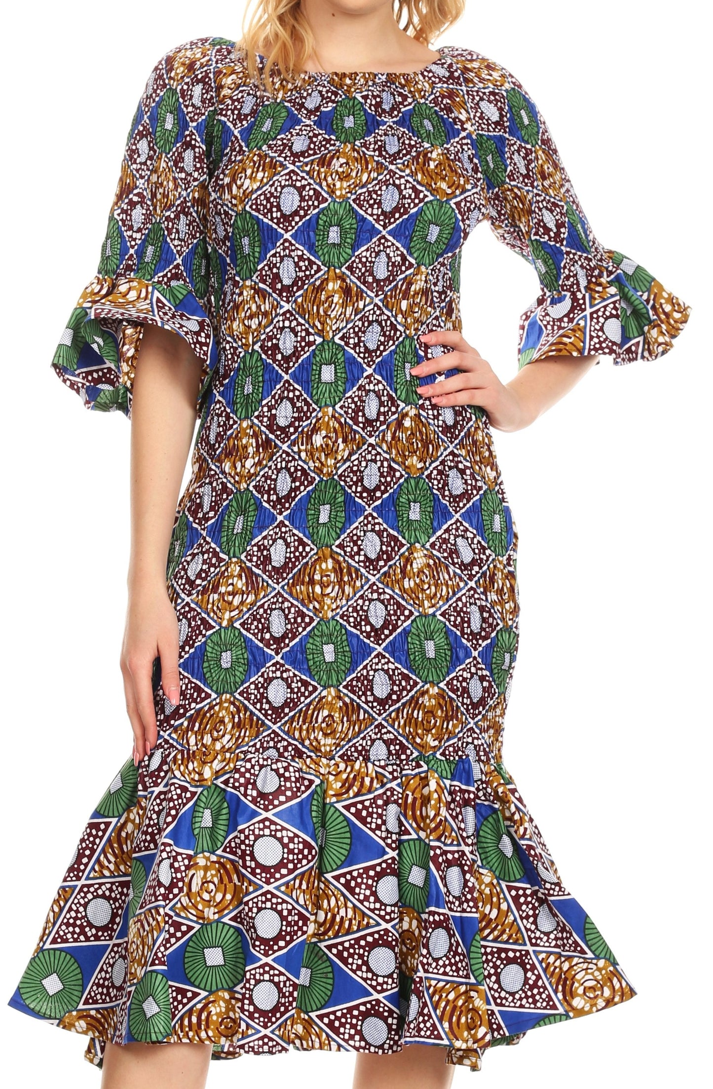 Sakkas Zarah Women's African Ankara Body-con Off shoulder Mermaid Pocket Dress - Concordia Style Boutique