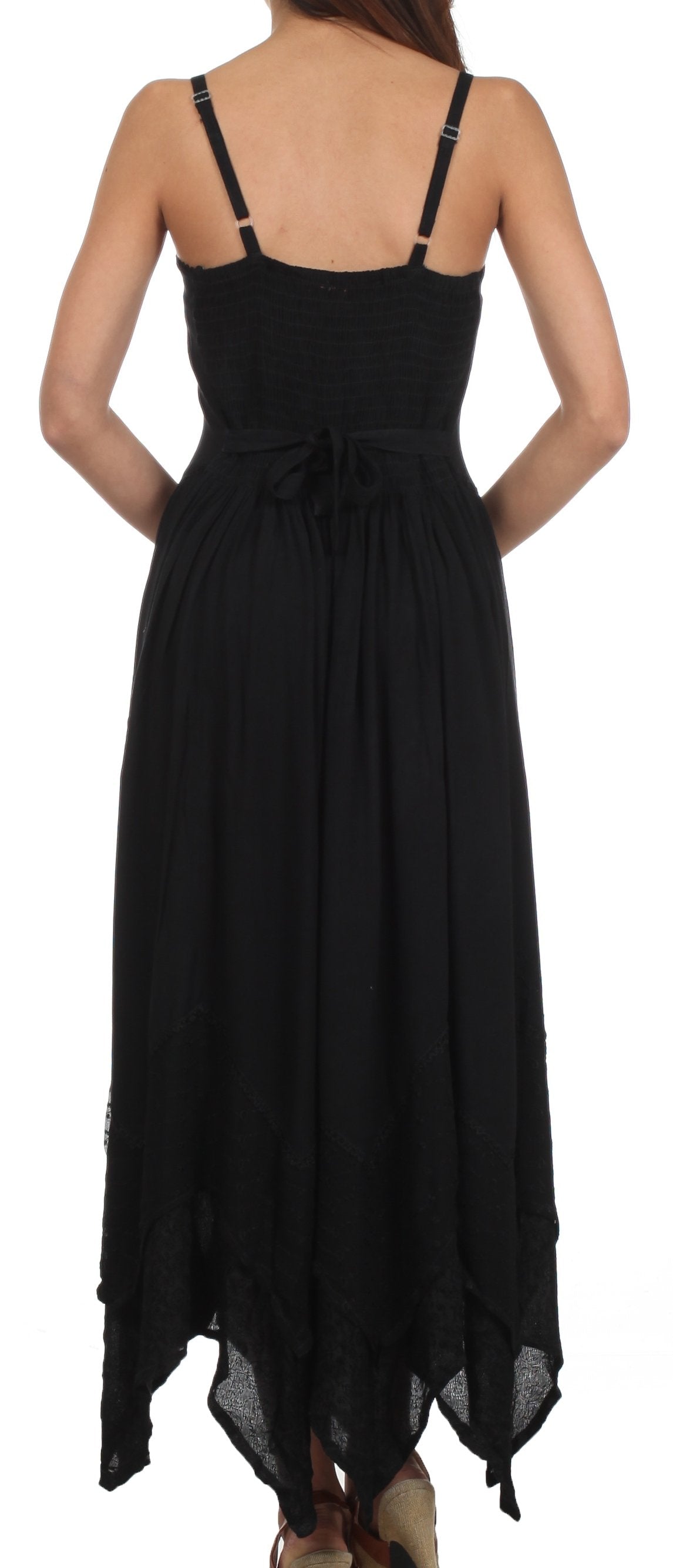 Sakkas Rayon Embroidered Stonewashed Adjustable Spaghetti Straps Long Dress - Concordia Style Boutique