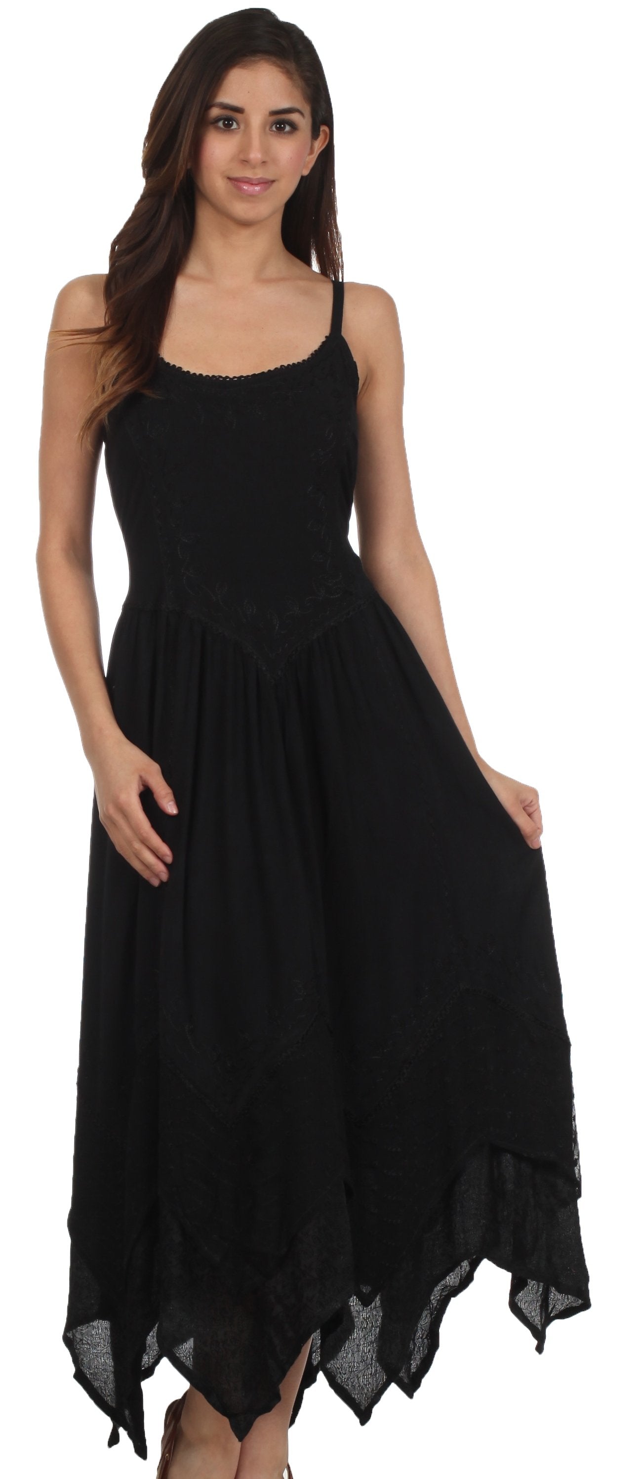 Sakkas Rayon Embroidered Stonewashed Adjustable Spaghetti Straps Long Dress - Concordia Style Boutique