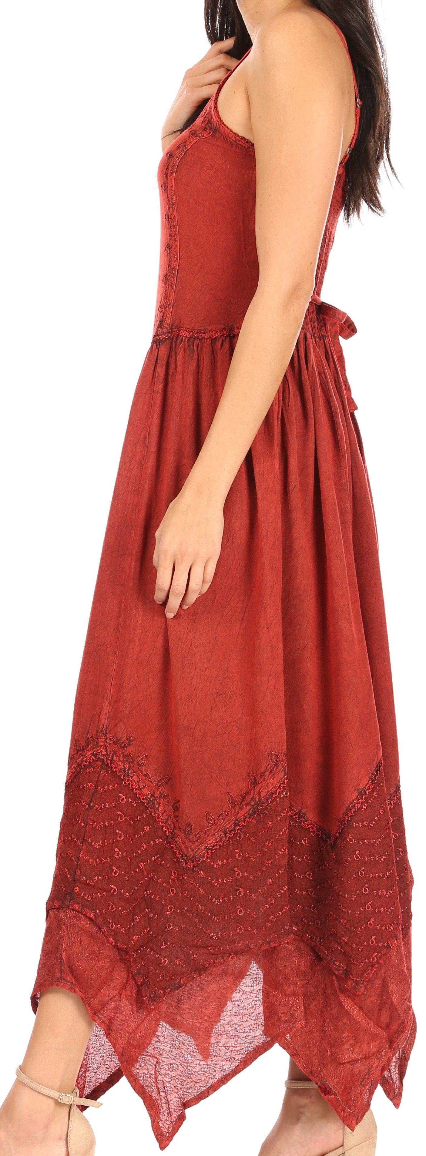 Sakkas Rayon Embroidered Stonewashed Adjustable Spaghetti Straps Long Dress - Concordia Style Boutique