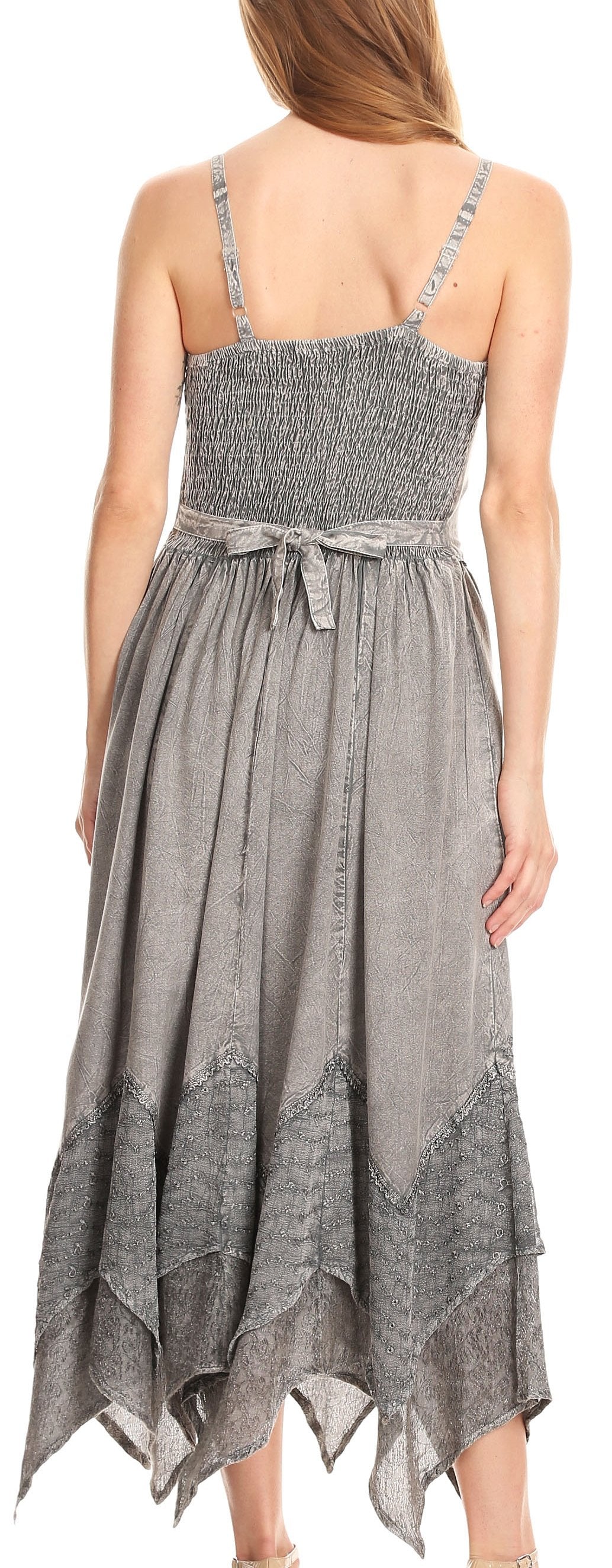 Sakkas Rayon Embroidered Stonewashed Adjustable Spaghetti Straps Long Dress - Concordia Style Boutique
