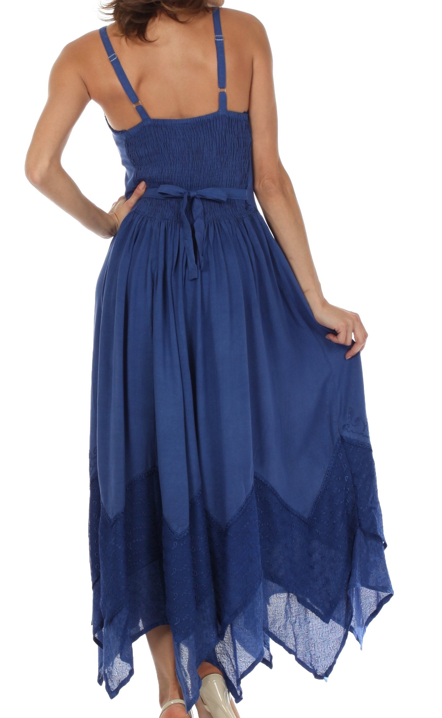Sakkas Rayon Embroidered Stonewashed Adjustable Spaghetti Straps Long Dress - Concordia Style Boutique