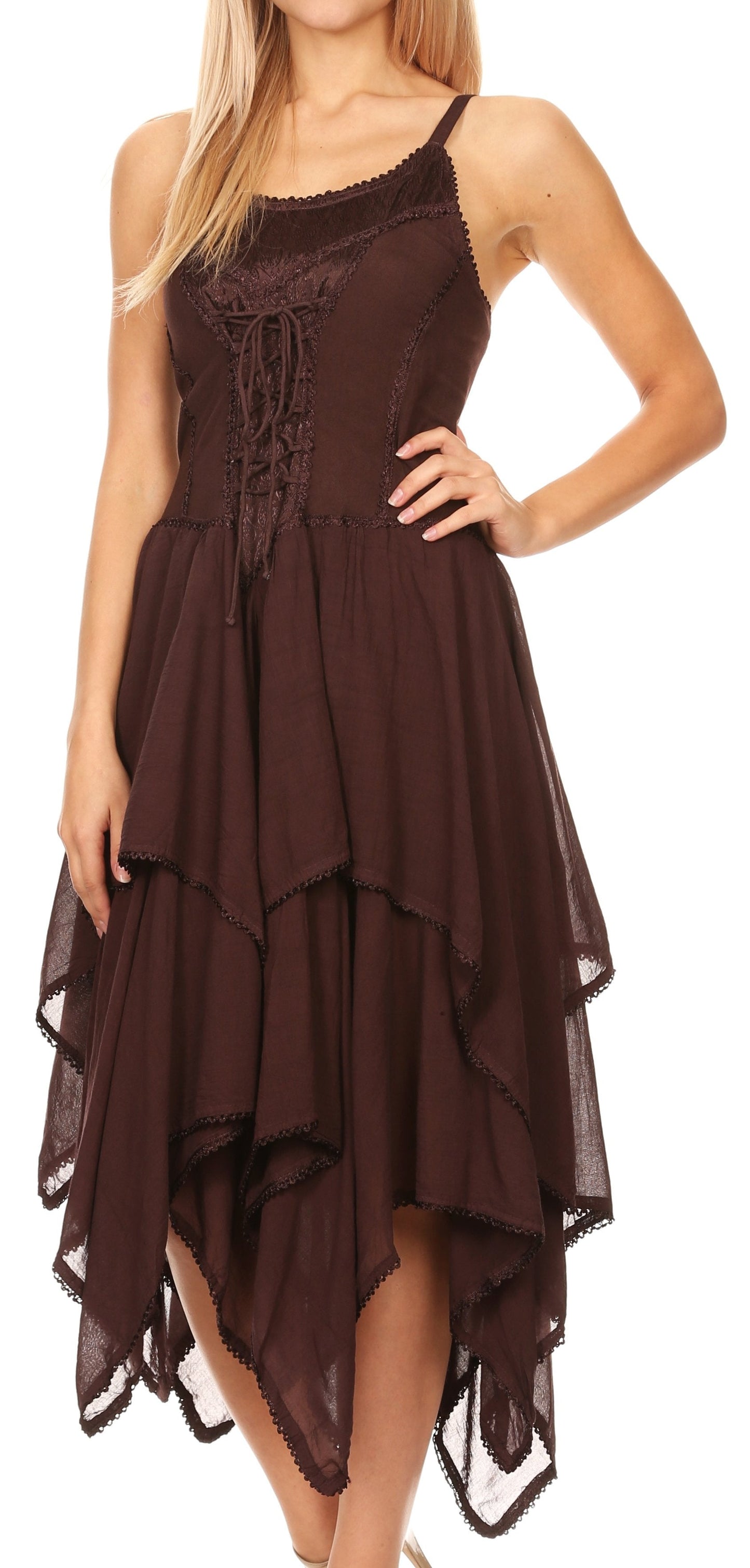 Sakkas Lady Mary Jacquard Corset Style Bodice Lightweight Handkerchief Hem Dress - Concordia Style Boutique