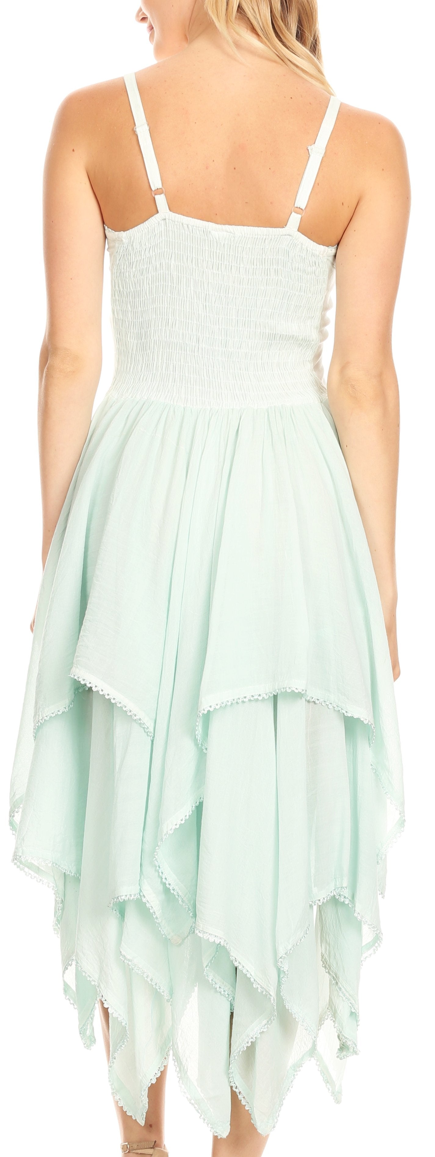 Sakkas Lady Mary Jacquard Corset Style Bodice Lightweight Handkerchief Hem Dress - Concordia Style Boutique