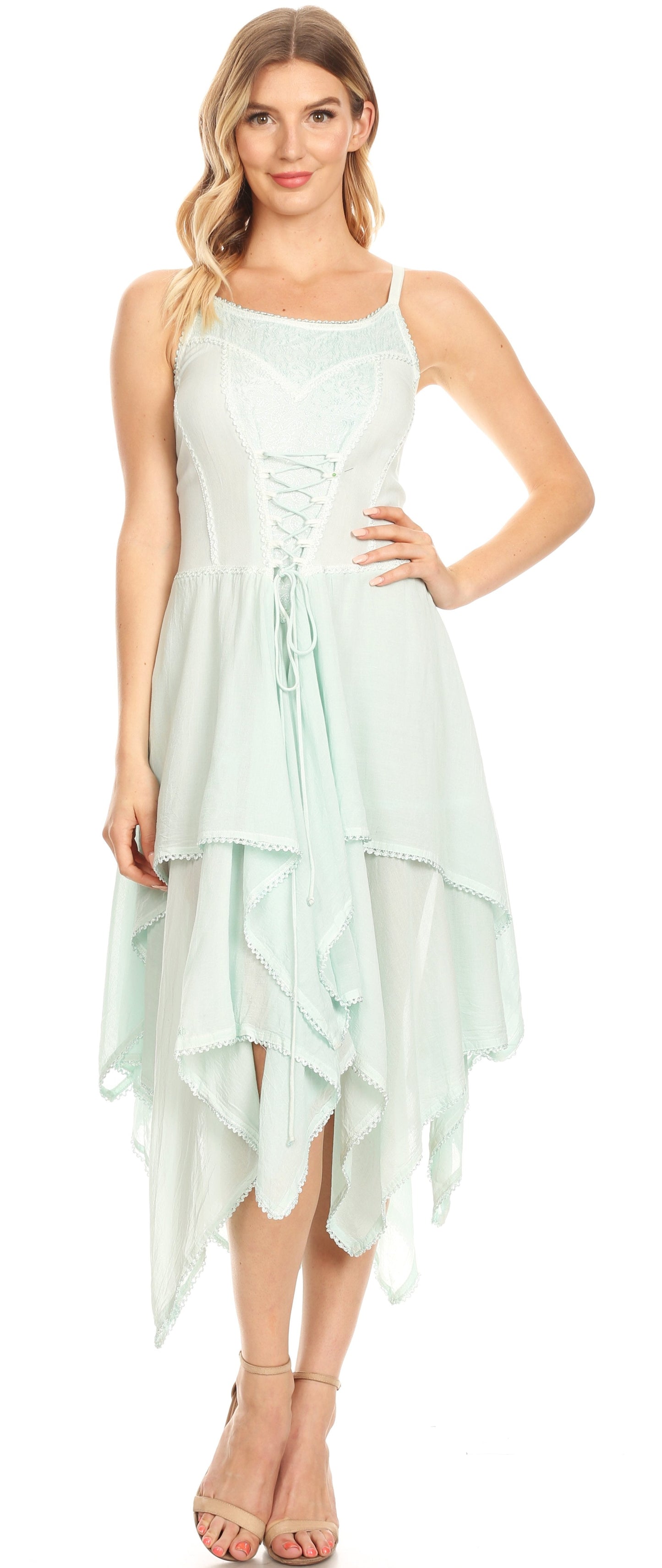 Sakkas Lady Mary Jacquard Corset Style Bodice Lightweight Handkerchief Hem Dress - Concordia Style Boutique