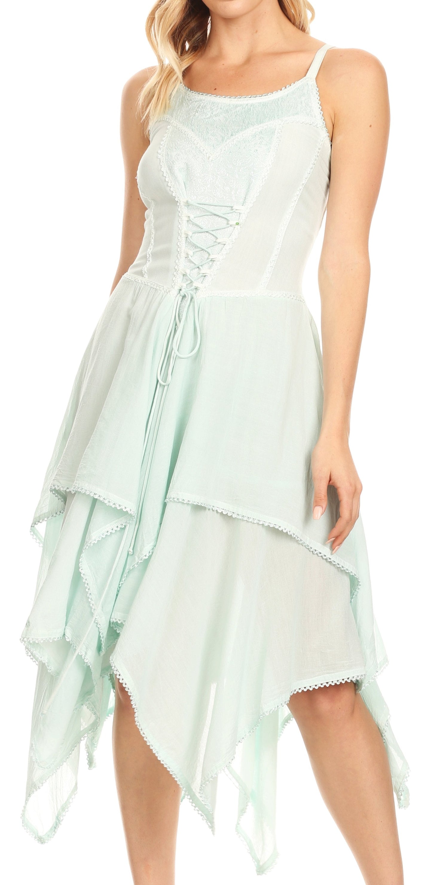 Sakkas Lady Mary Jacquard Corset Style Bodice Lightweight Handkerchief Hem Dress - Concordia Style Boutique