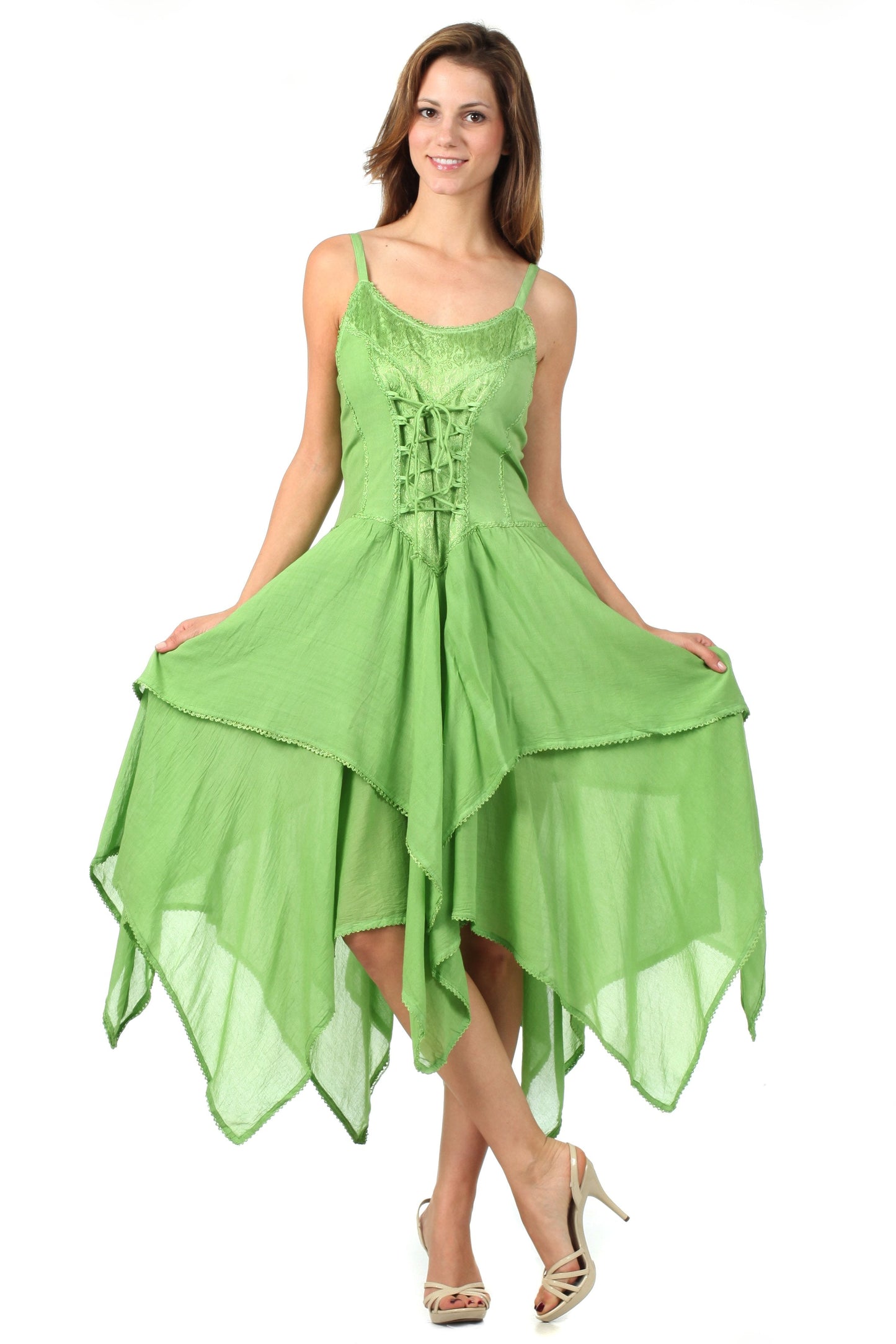 Sakkas Lady Mary Jacquard Corset Style Bodice Lightweight Handkerchief Hem Dress - Concordia Style Boutique