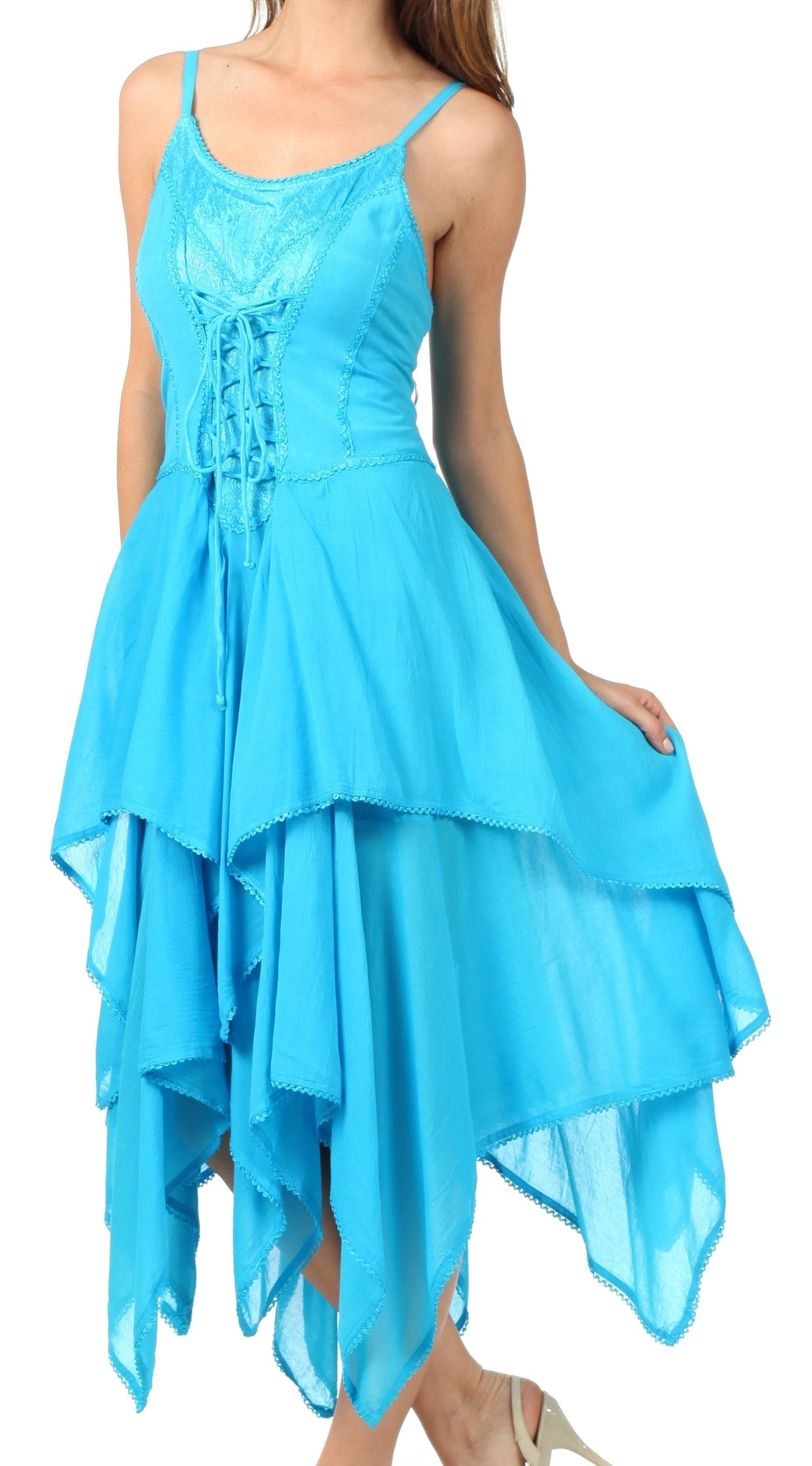 Sakkas Lady Mary Jacquard Corset Style Bodice Lightweight Handkerchief Hem Dress - Concordia Style Boutique