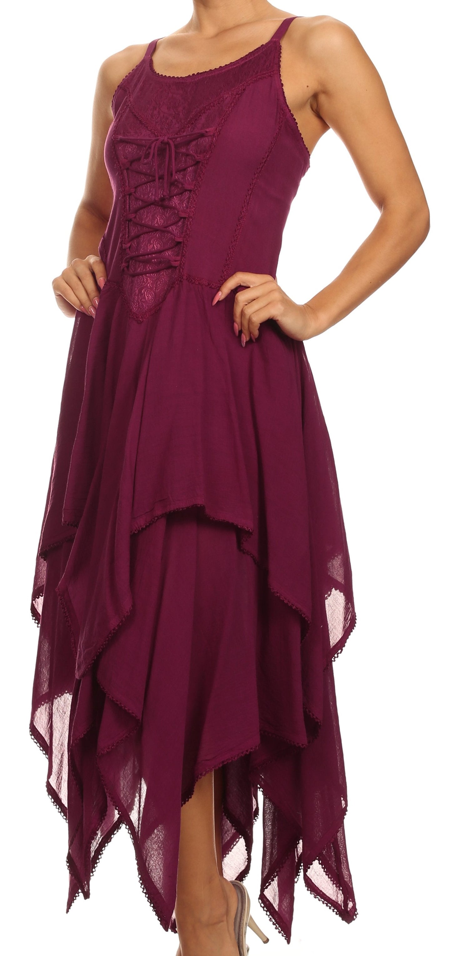 Sakkas Lady Mary Jacquard Corset Style Bodice Lightweight Handkerchief Hem Dress - Concordia Style Boutique