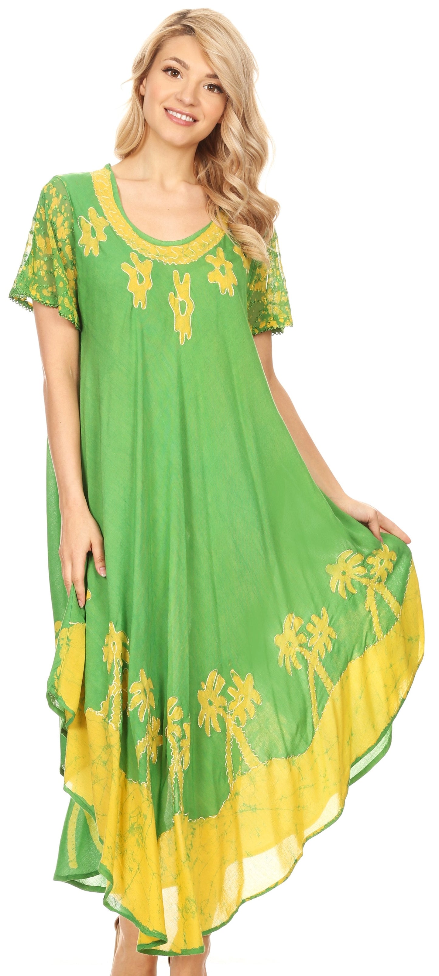 Sakkas Batik Palm Tree Cap Sleeve Caftan Dress / Cover Up - Concordia Style Boutique