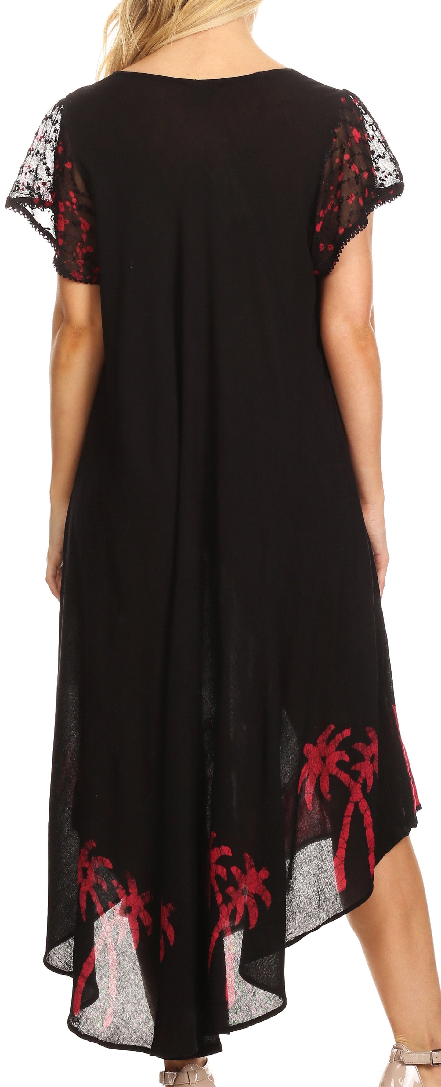 Sakkas Batik Palm Tree Cap Sleeve Caftan Dress / Cover Up - Concordia Style Boutique