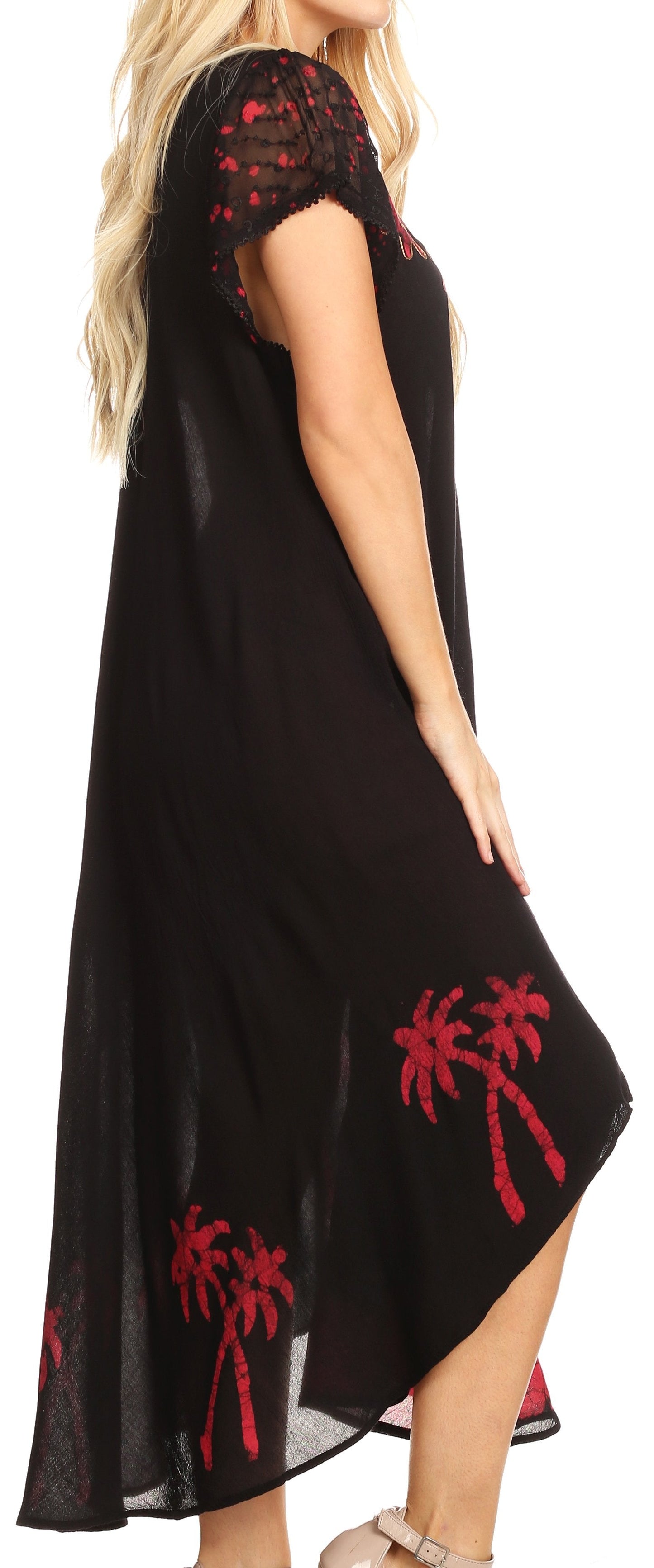 Sakkas Batik Palm Tree Cap Sleeve Caftan Dress / Cover Up - Concordia Style Boutique