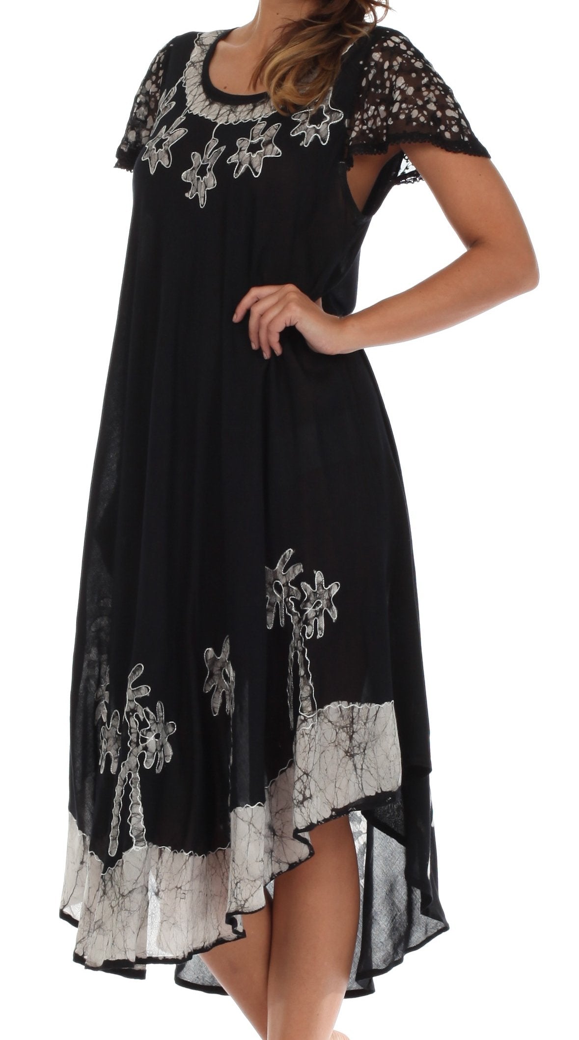 Sakkas Batik Palm Tree Cap Sleeve Caftan Dress / Cover Up - Concordia Style Boutique