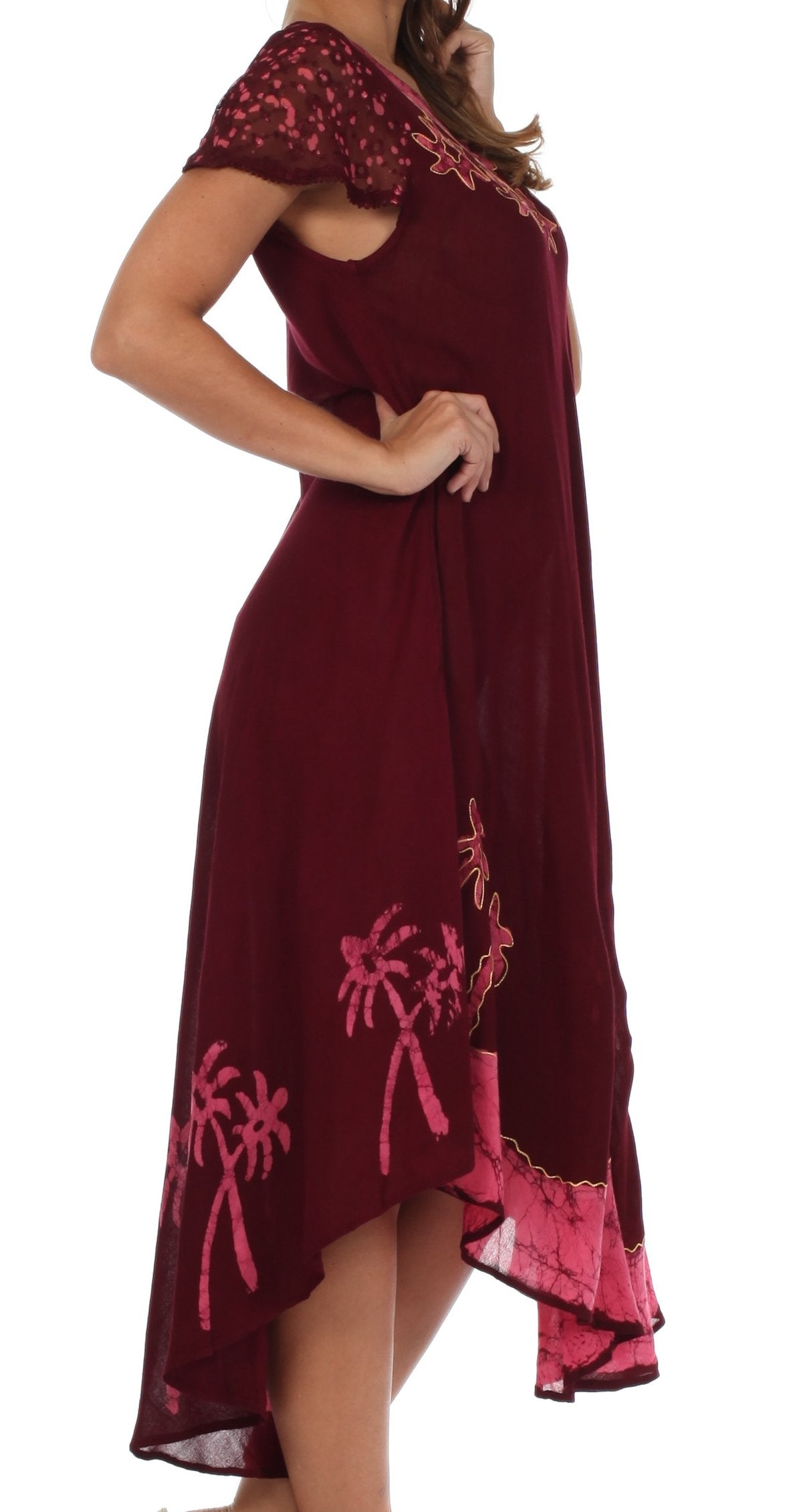 Sakkas Batik Palm Tree Cap Sleeve Caftan Dress / Cover Up - Concordia Style Boutique