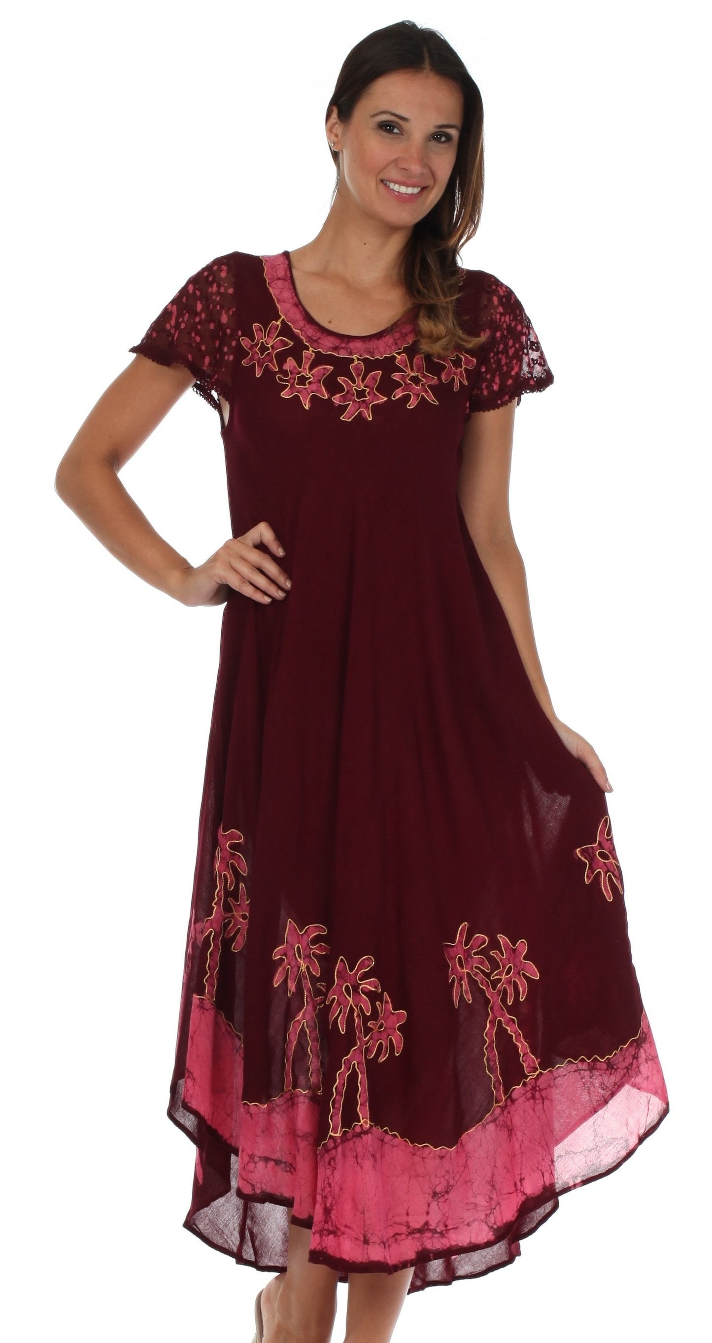 Sakkas Batik Palm Tree Cap Sleeve Caftan Dress / Cover Up - Concordia Style Boutique