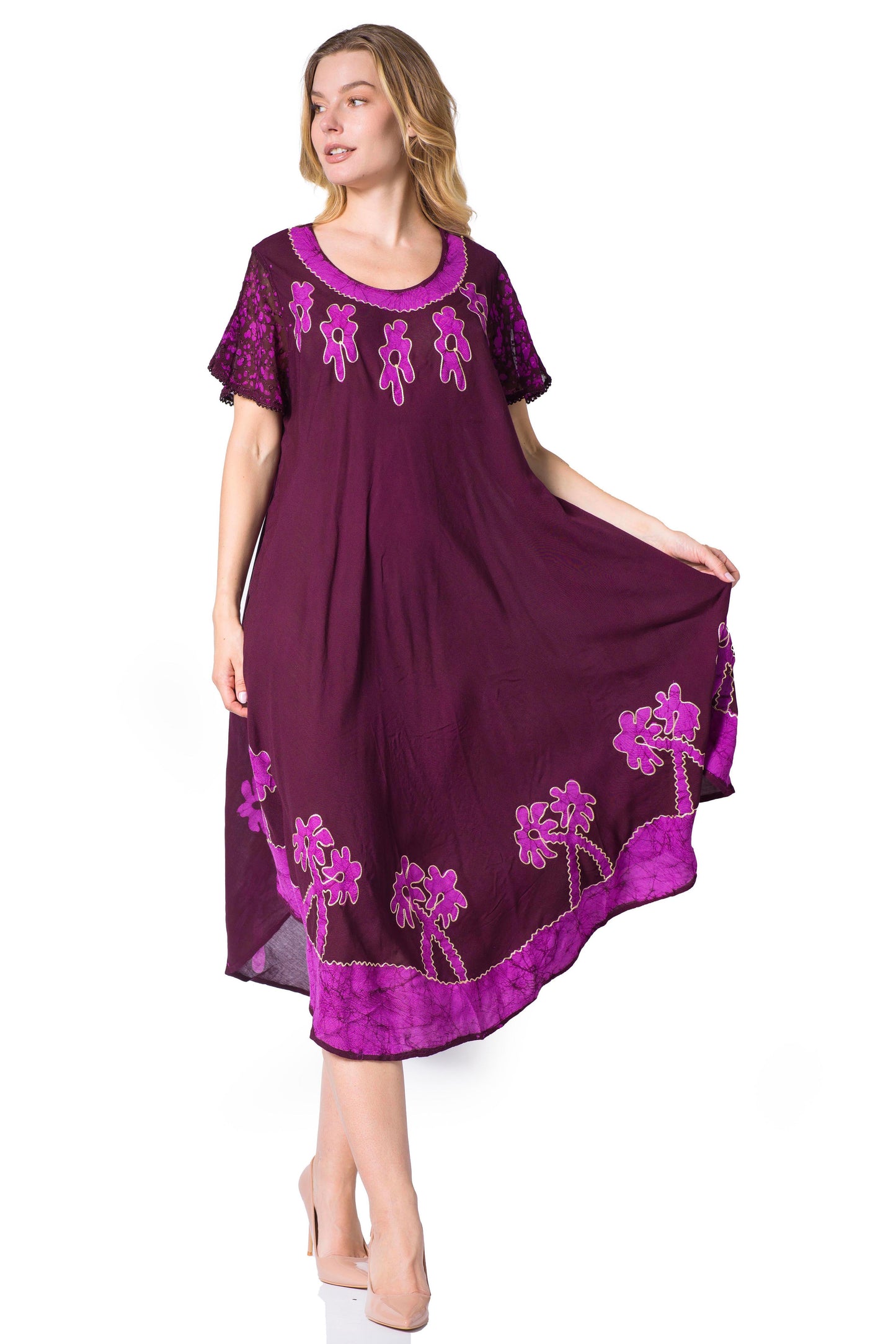 Sakkas Batik Palm Tree Cap Sleeve Caftan Dress / Cover Up - Concordia Style Boutique
