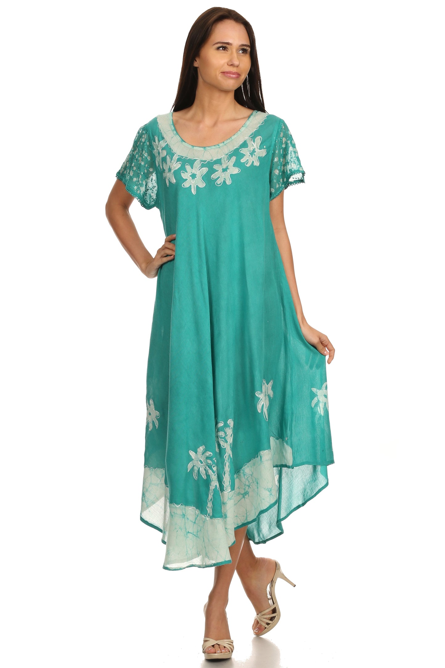 Sakkas Batik Palm Tree Cap Sleeve Caftan Dress / Cover Up - Concordia Style Boutique