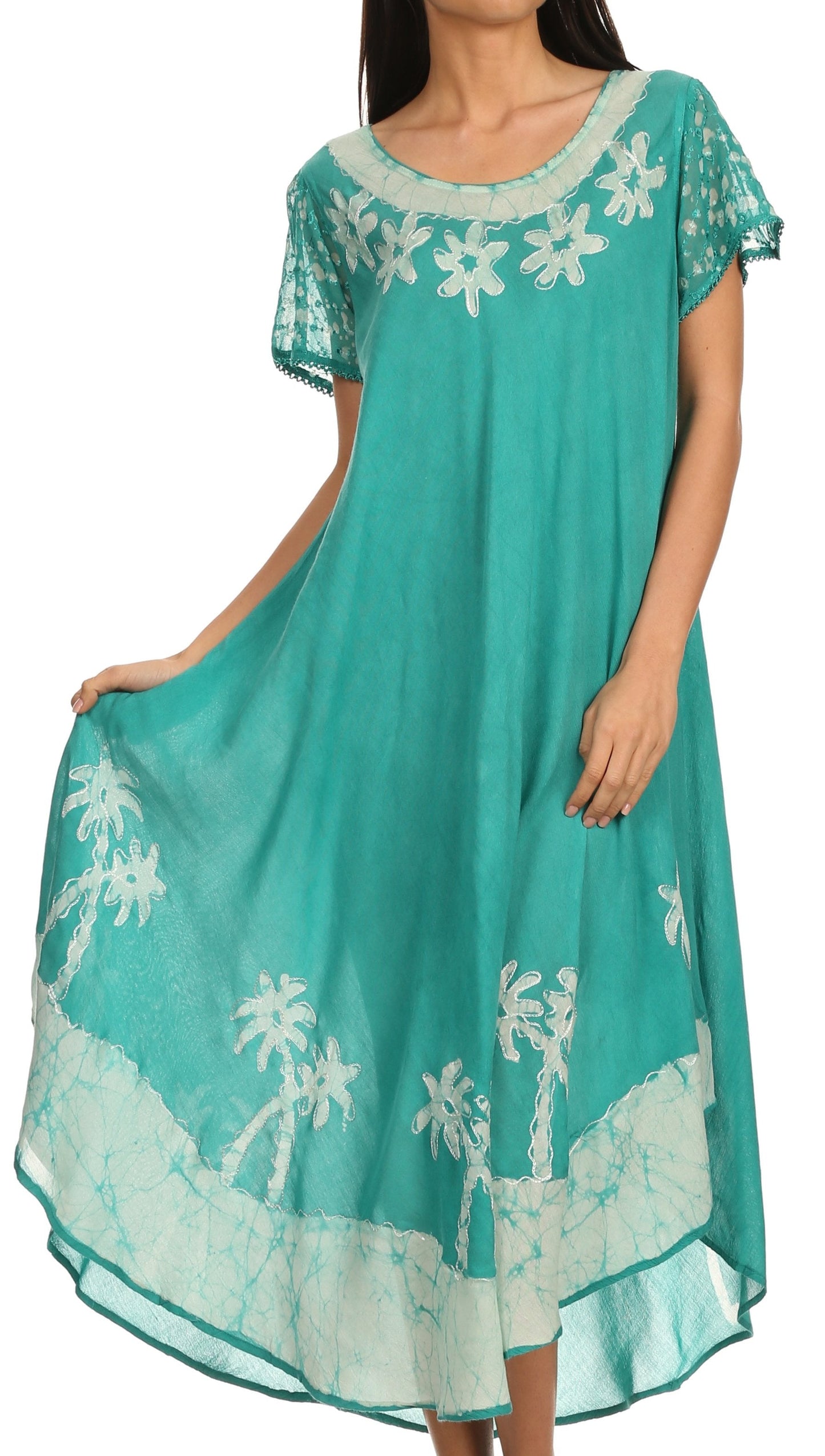 Sakkas Batik Palm Tree Cap Sleeve Caftan Dress / Cover Up - Concordia Style Boutique