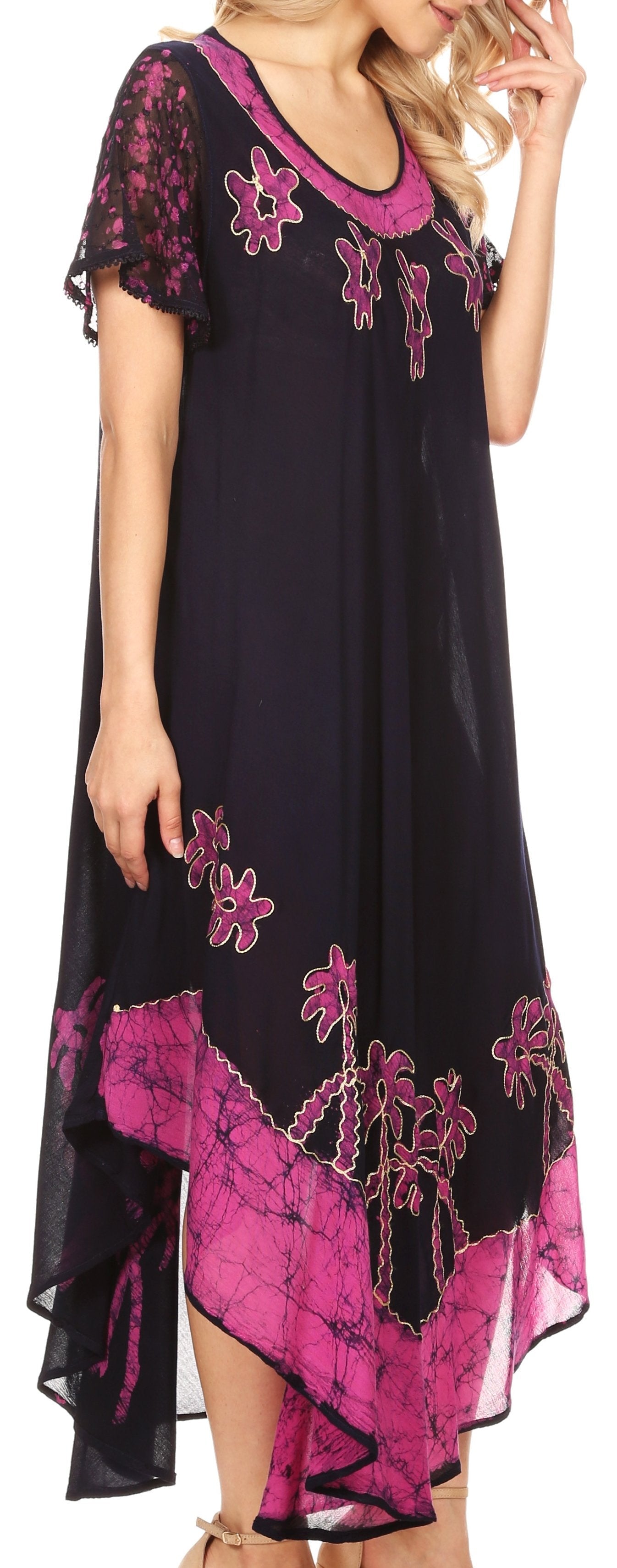 Sakkas Batik Palm Tree Cap Sleeve Caftan Dress / Cover Up - Concordia Style Boutique