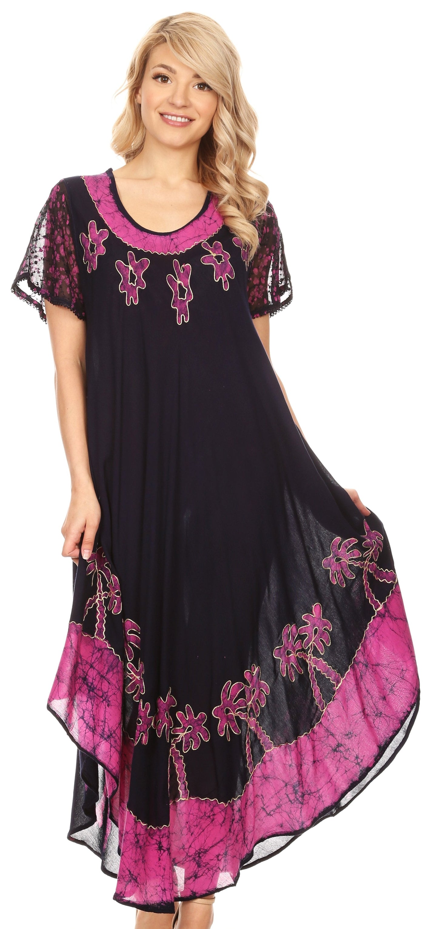 Sakkas Batik Palm Tree Cap Sleeve Caftan Dress / Cover Up - Concordia Style Boutique