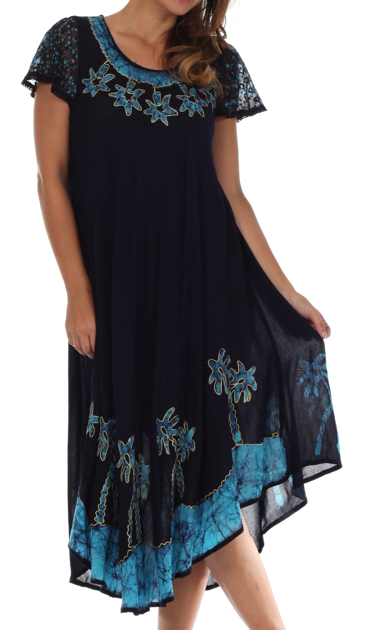 Sakkas Batik Palm Tree Cap Sleeve Caftan Dress / Cover Up - Concordia Style Boutique